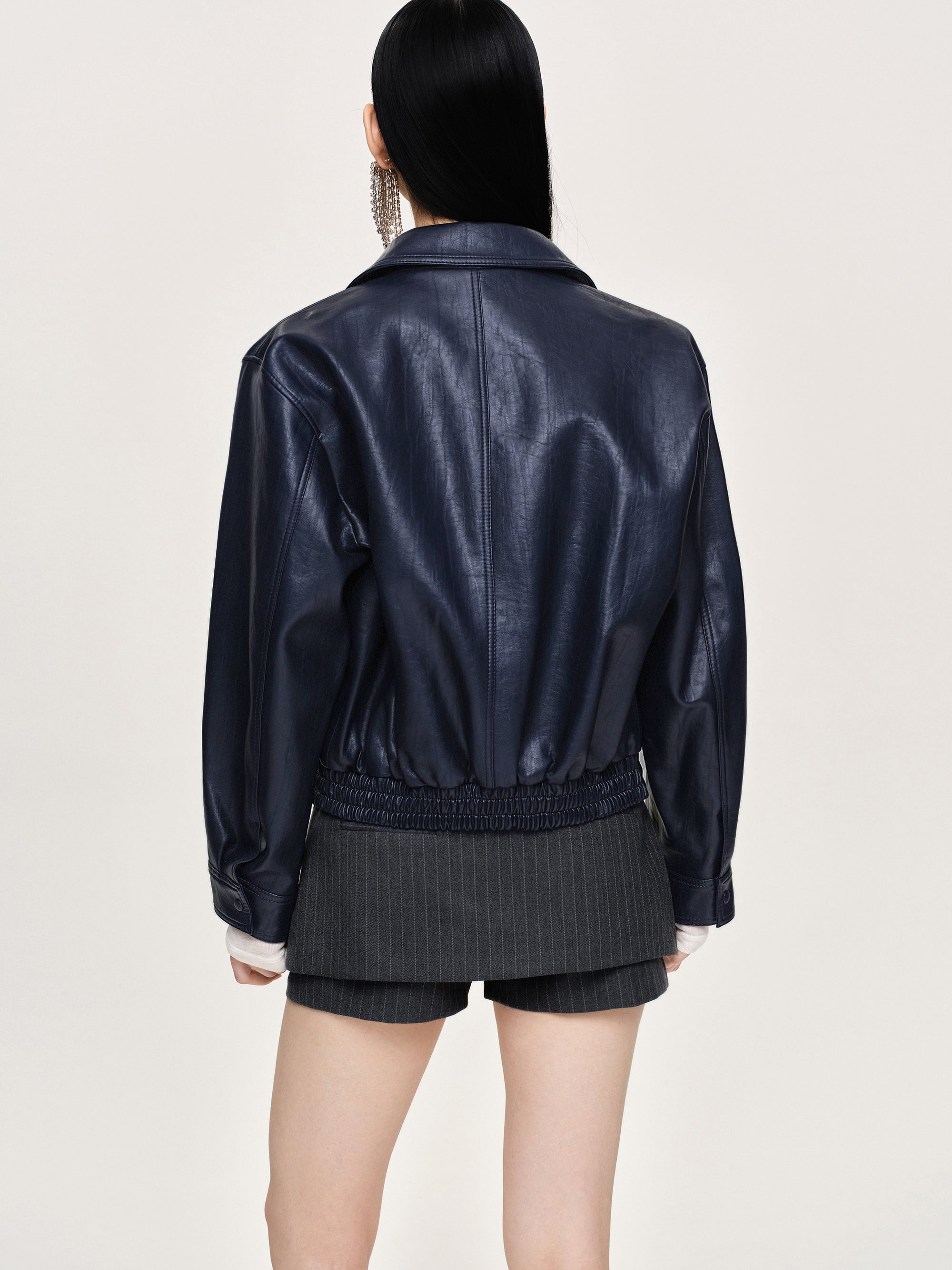 Ennio Faux-Leather Bomber Jacket, Navy