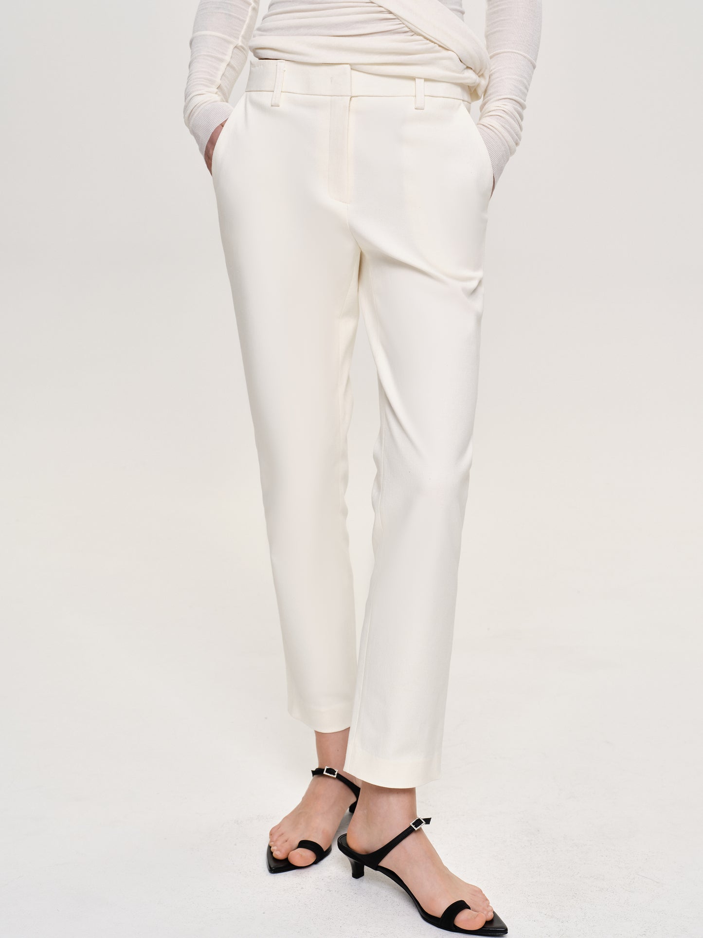Straight Crop Cigarette Trousers, Ivory