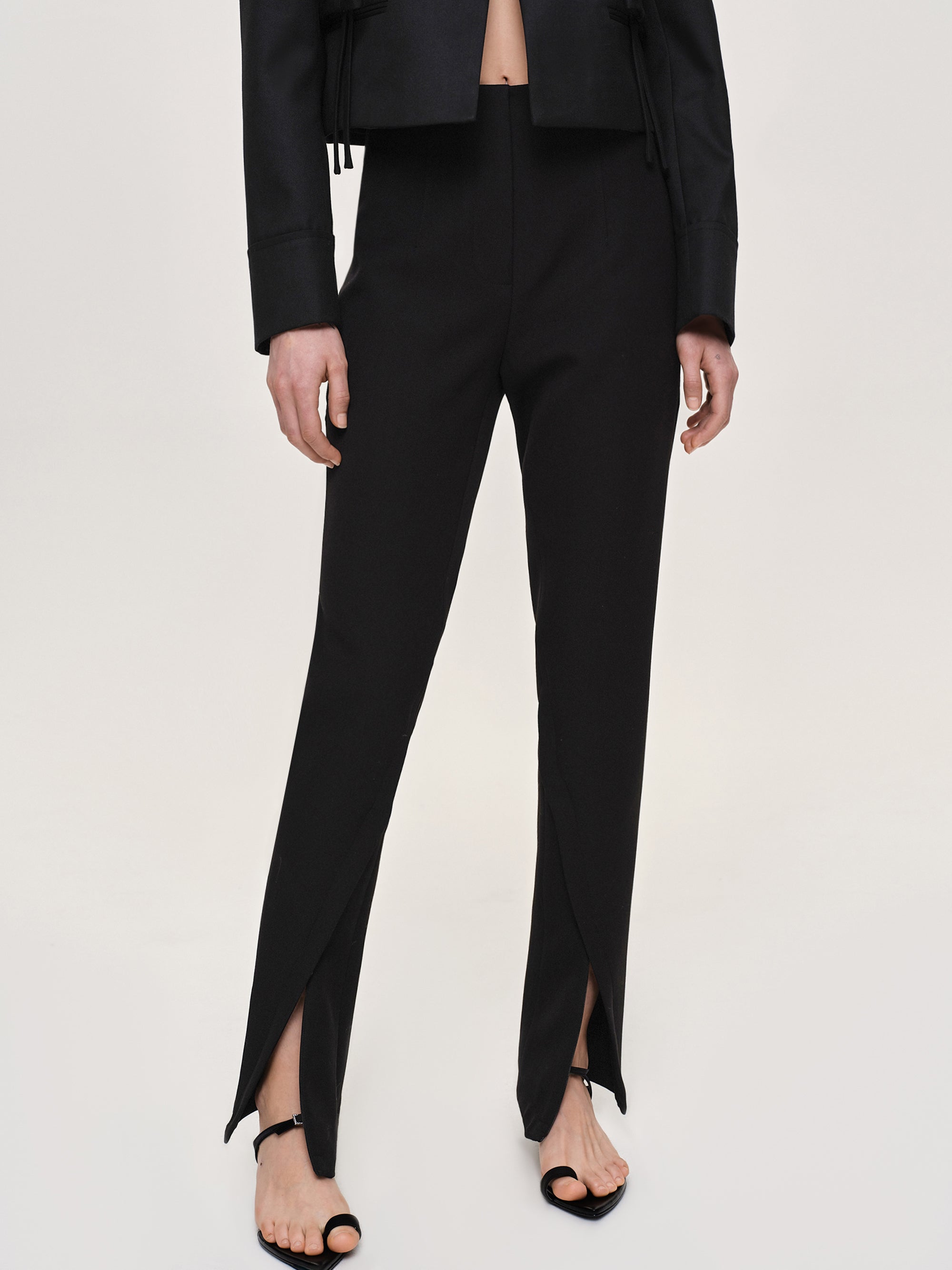 Tyia Bias-Cut Slim Trousers, Black