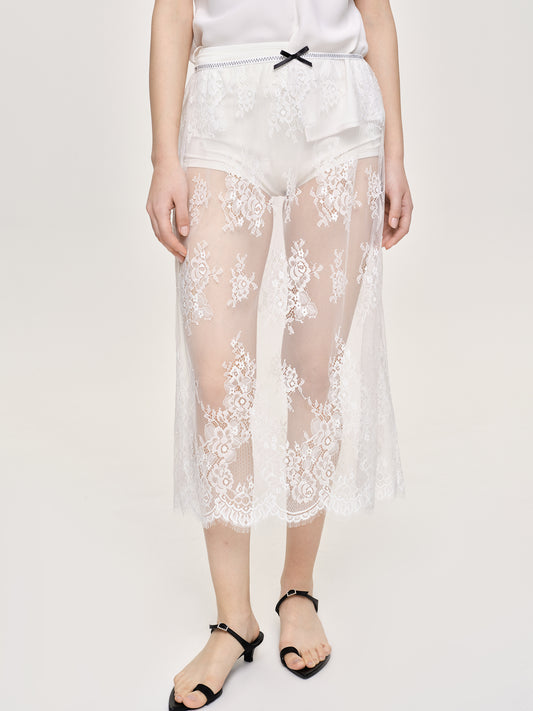 Chantilly Lace Midi Skirt, White