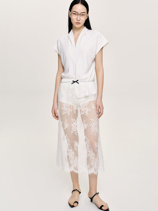 Chantilly Lace Midi Skirt, White