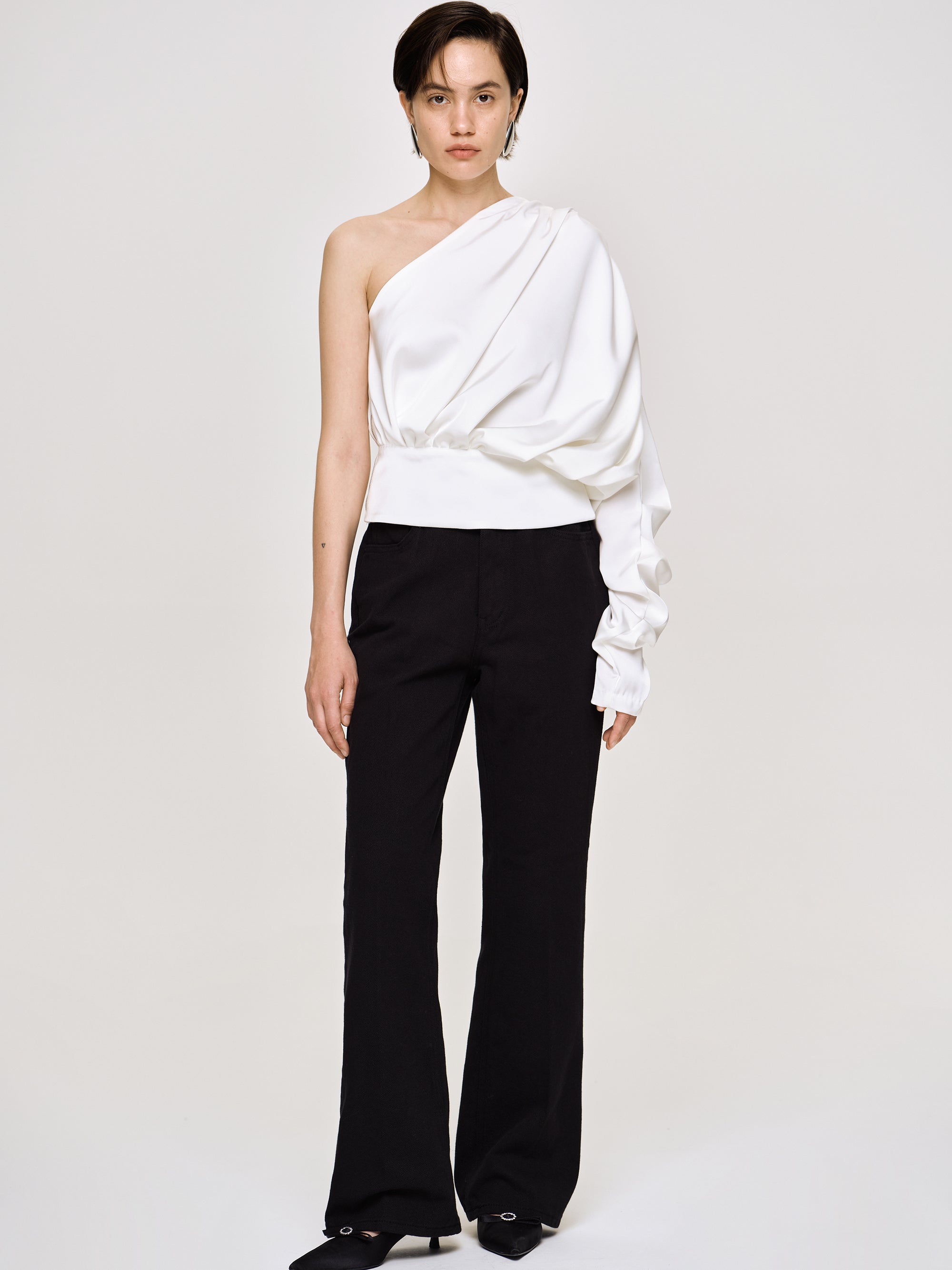 Simona One-Shoulder Blouse, White