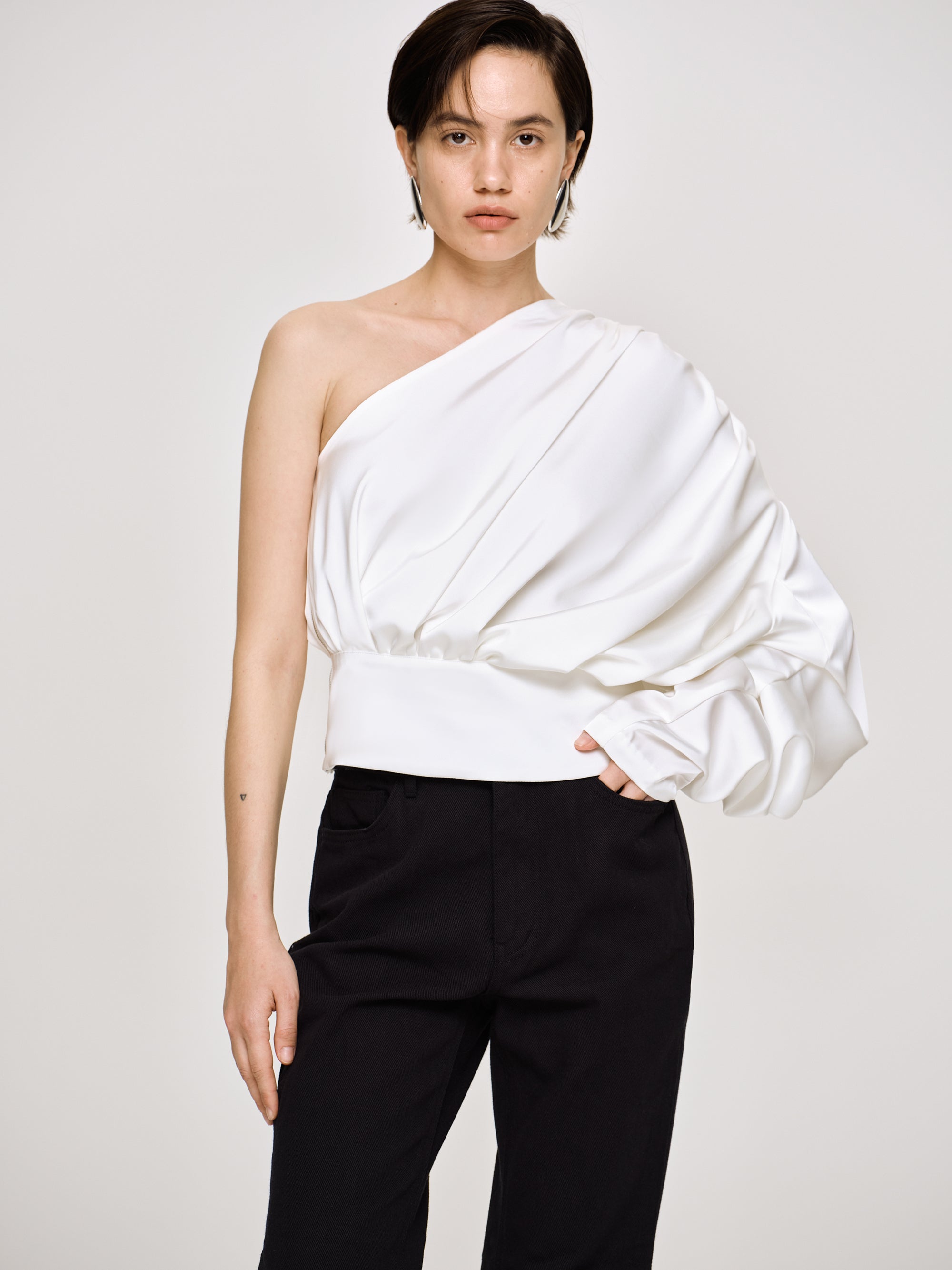 One Shoulder Blouse White