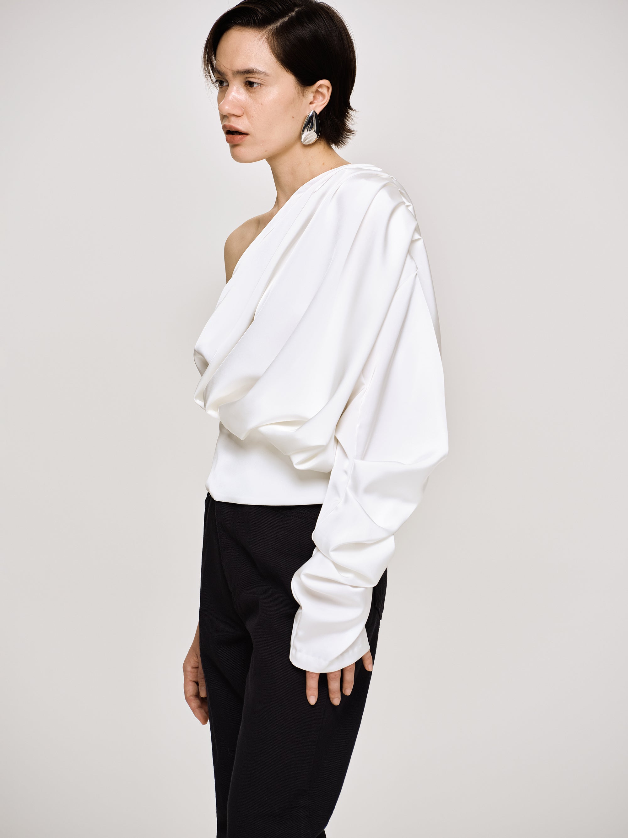 Simona One-Shoulder Blouse, White