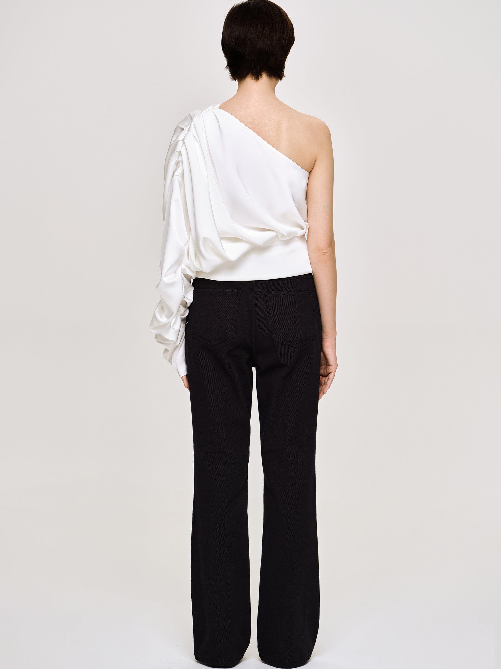 Simona One-Shoulder Blouse, White
