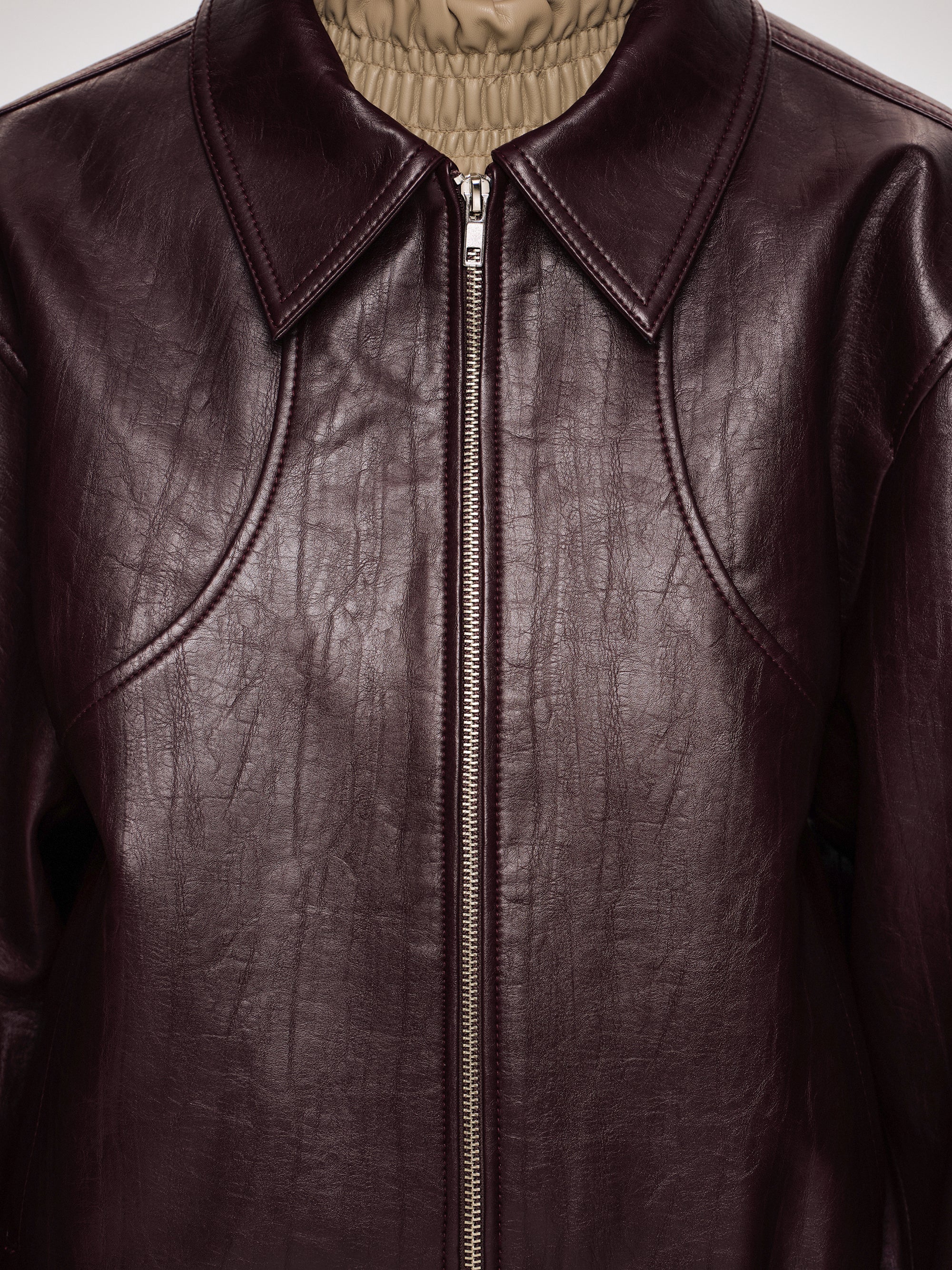 Ennio Faux-Leather Bomber Jacket, Mahogany