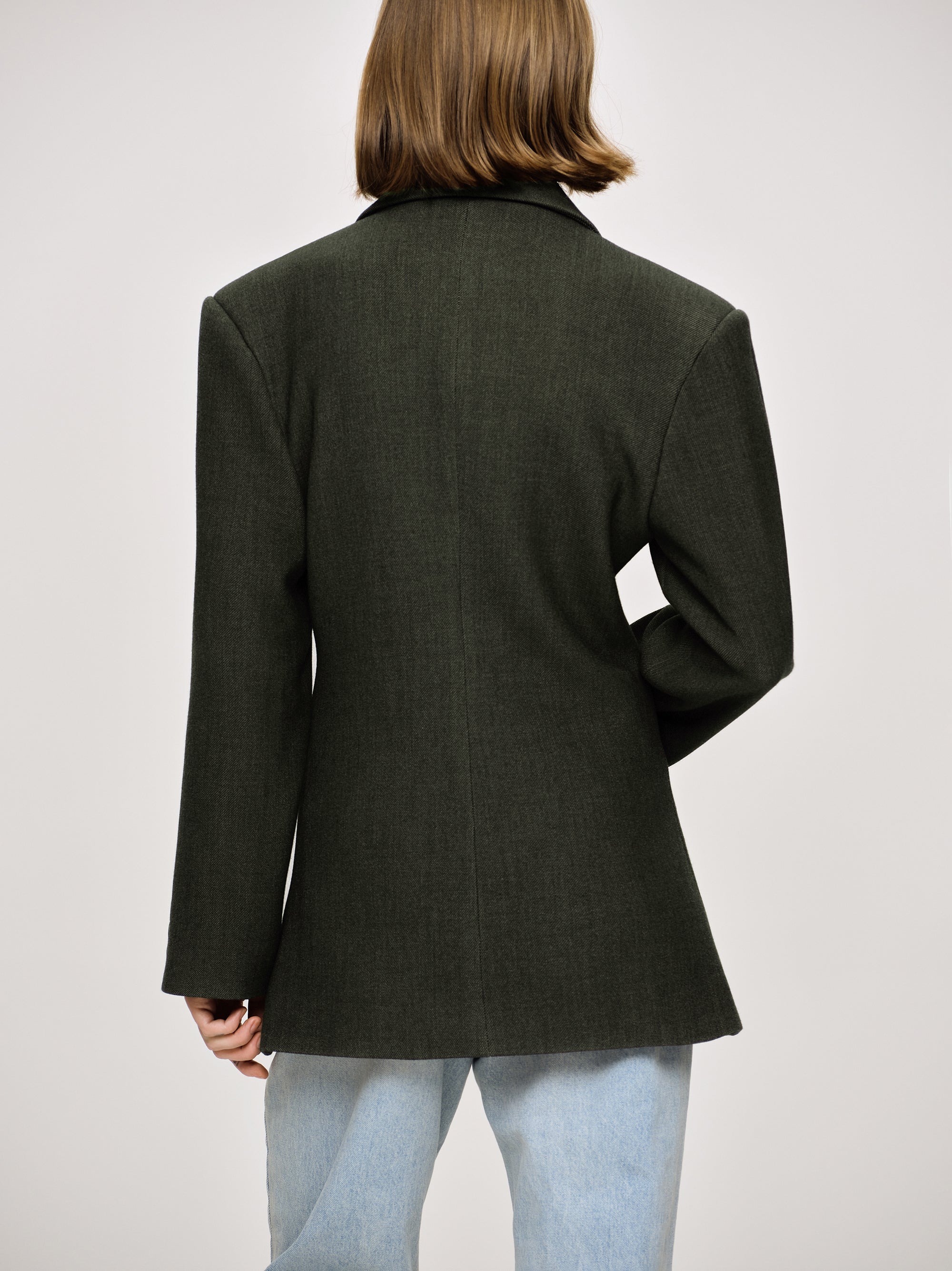 Nangy Double Breasted Cinched Blazer, Charcoal Grey