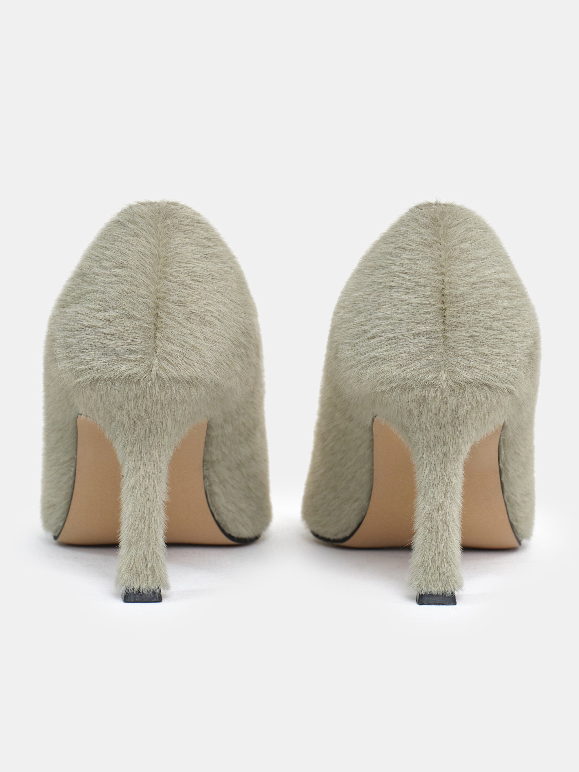 Faux-Fur Shearling Heels, Sage
