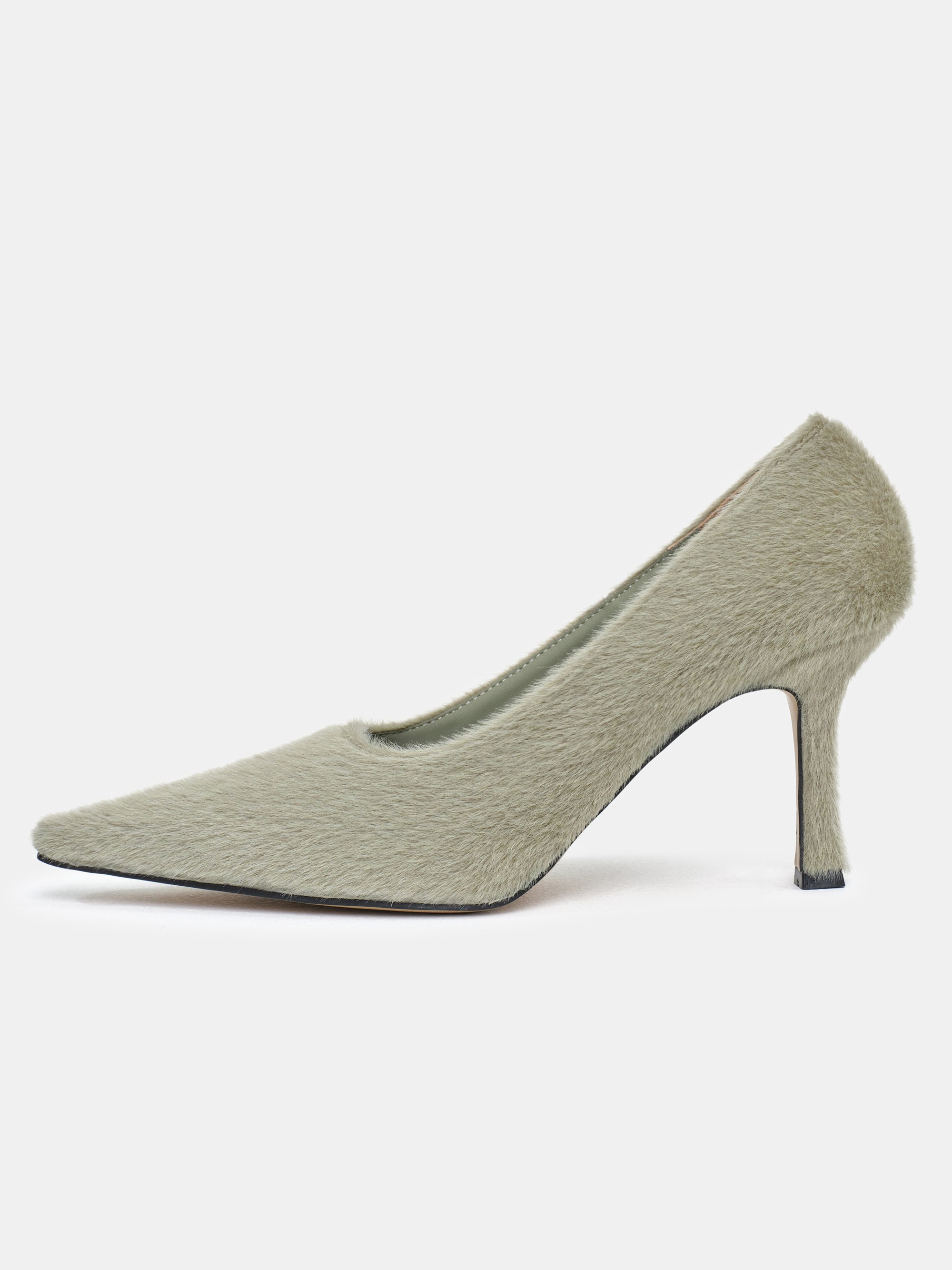 Faux-Fur Shearling Heels, Sage