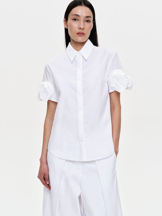 Applique Poplin Shirt, White