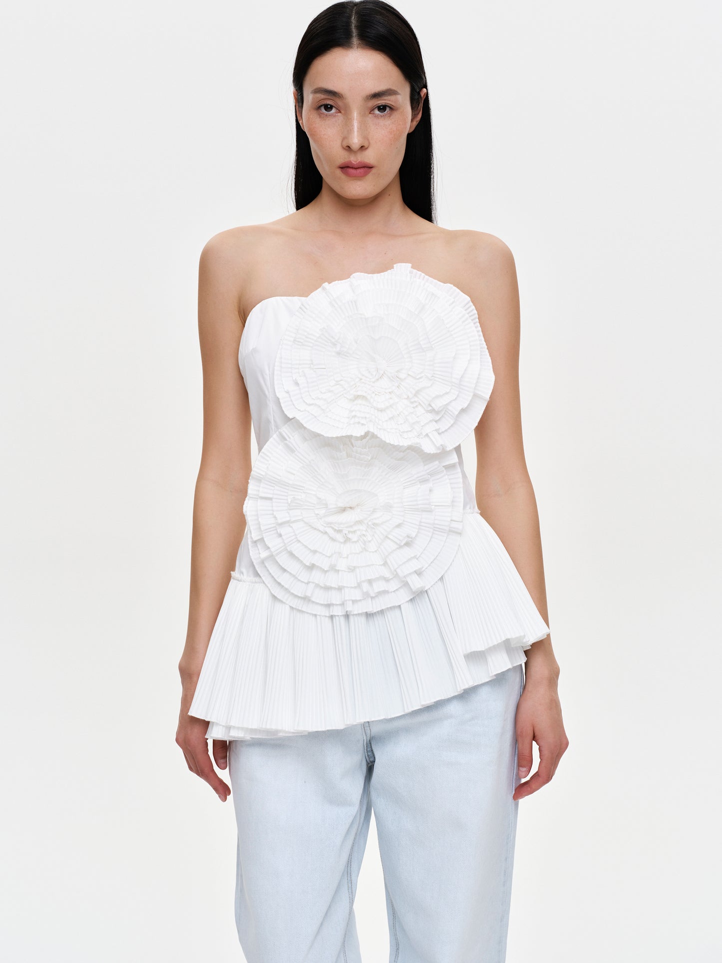 (Pre-order)  Rose Pleated Top, White