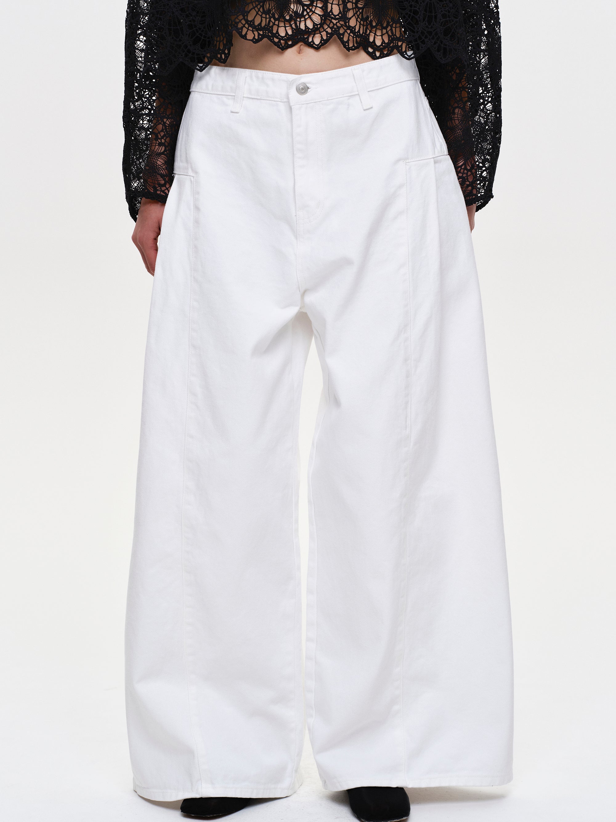 Double Side Oversized Jeans, White