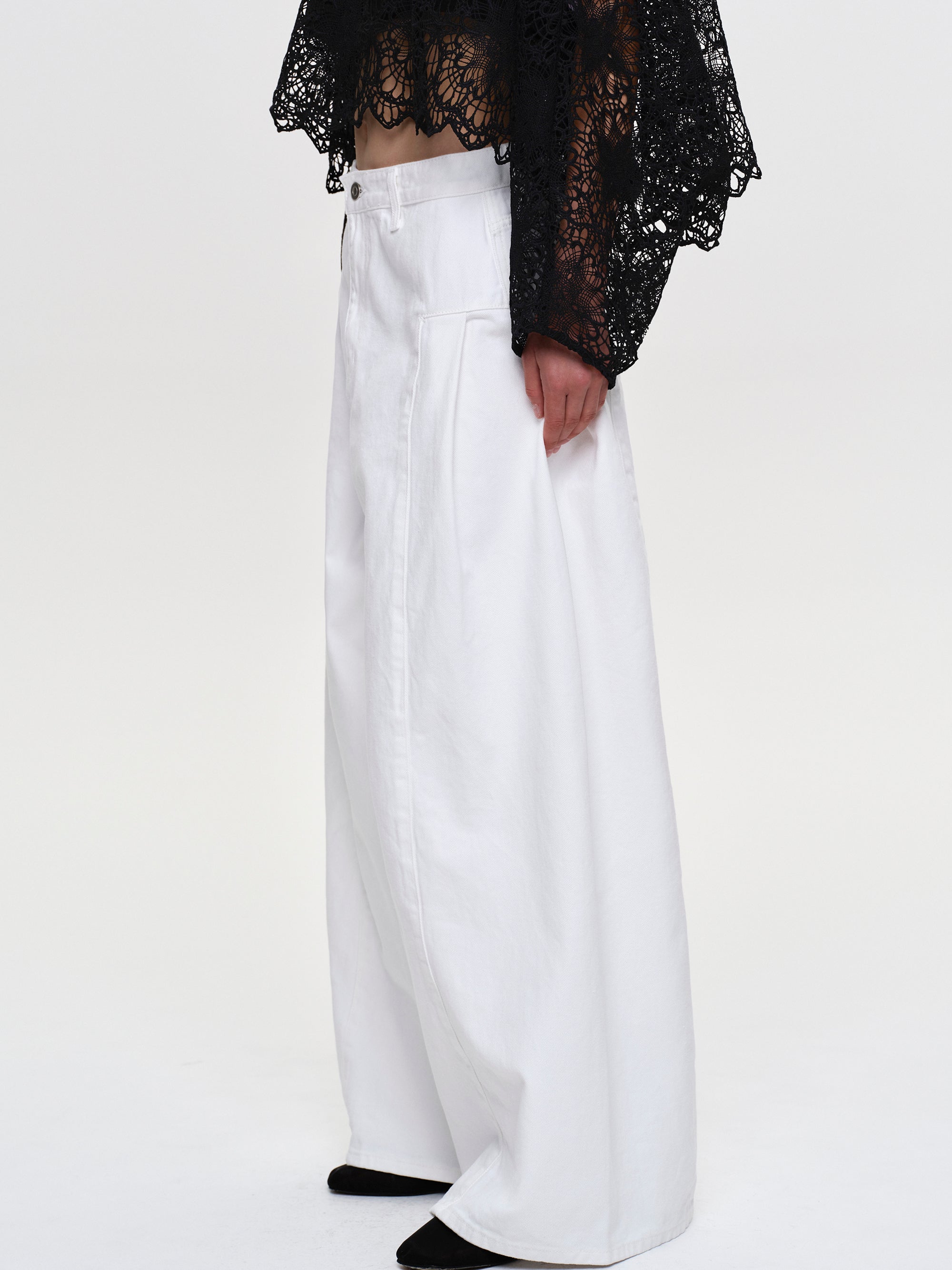 Double Side Oversized Jeans, White
