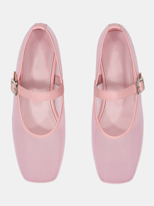 Mary Jane Mesh Ballerina Flats, Pink