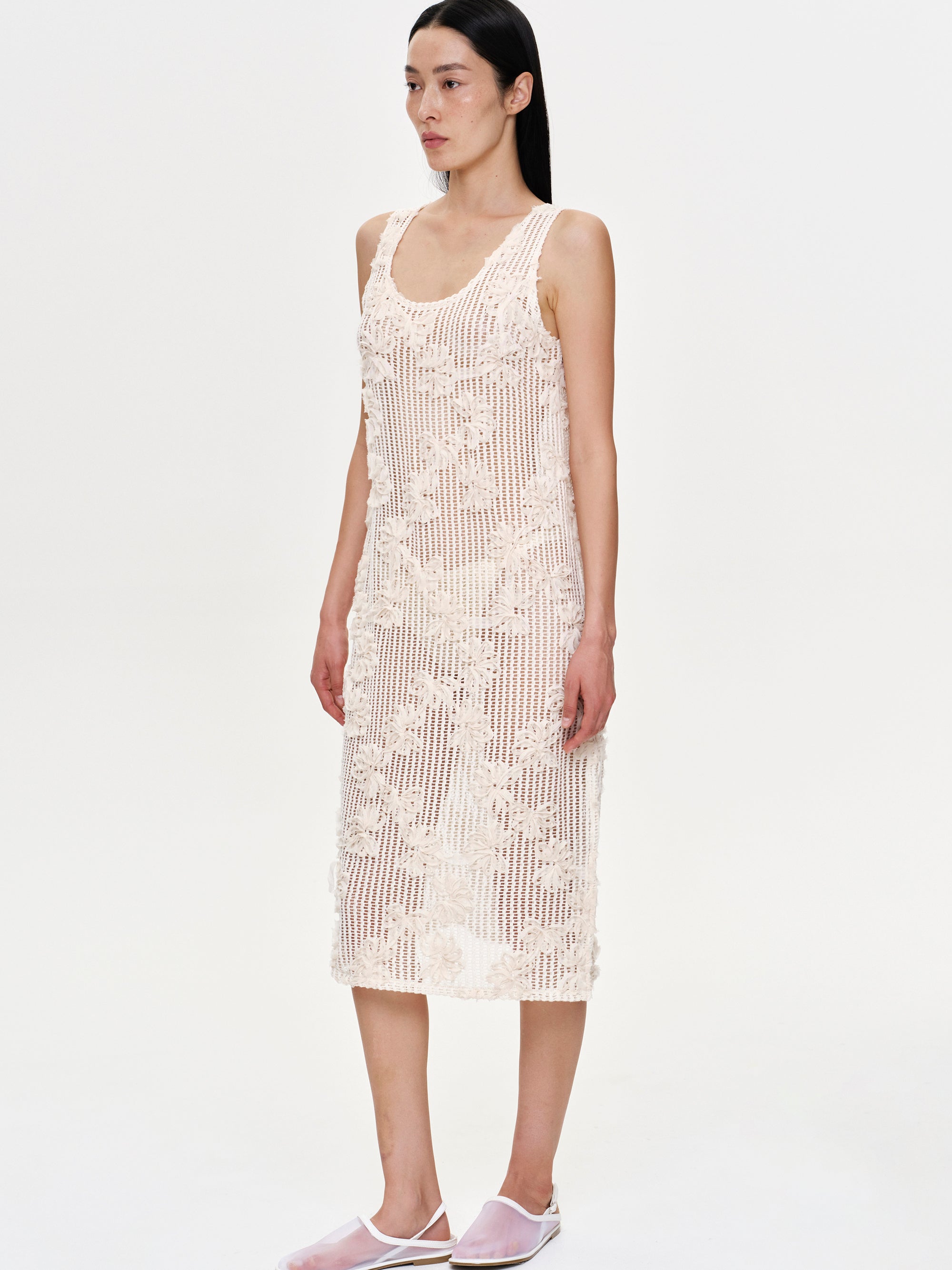 Flower Motif Knit Dress, Natural – SourceUnknown
