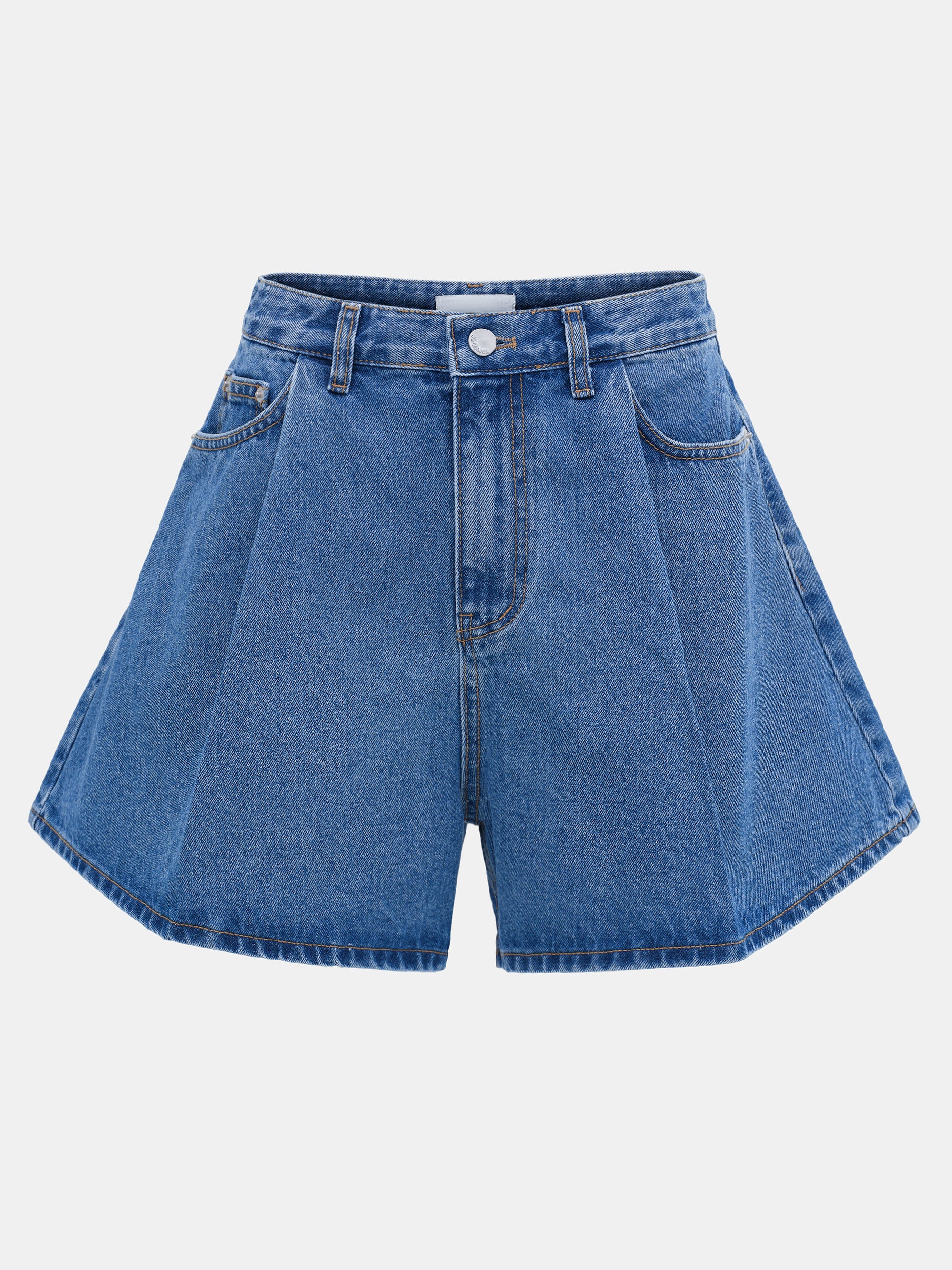 Flared Denim Shorts, Medium Blue