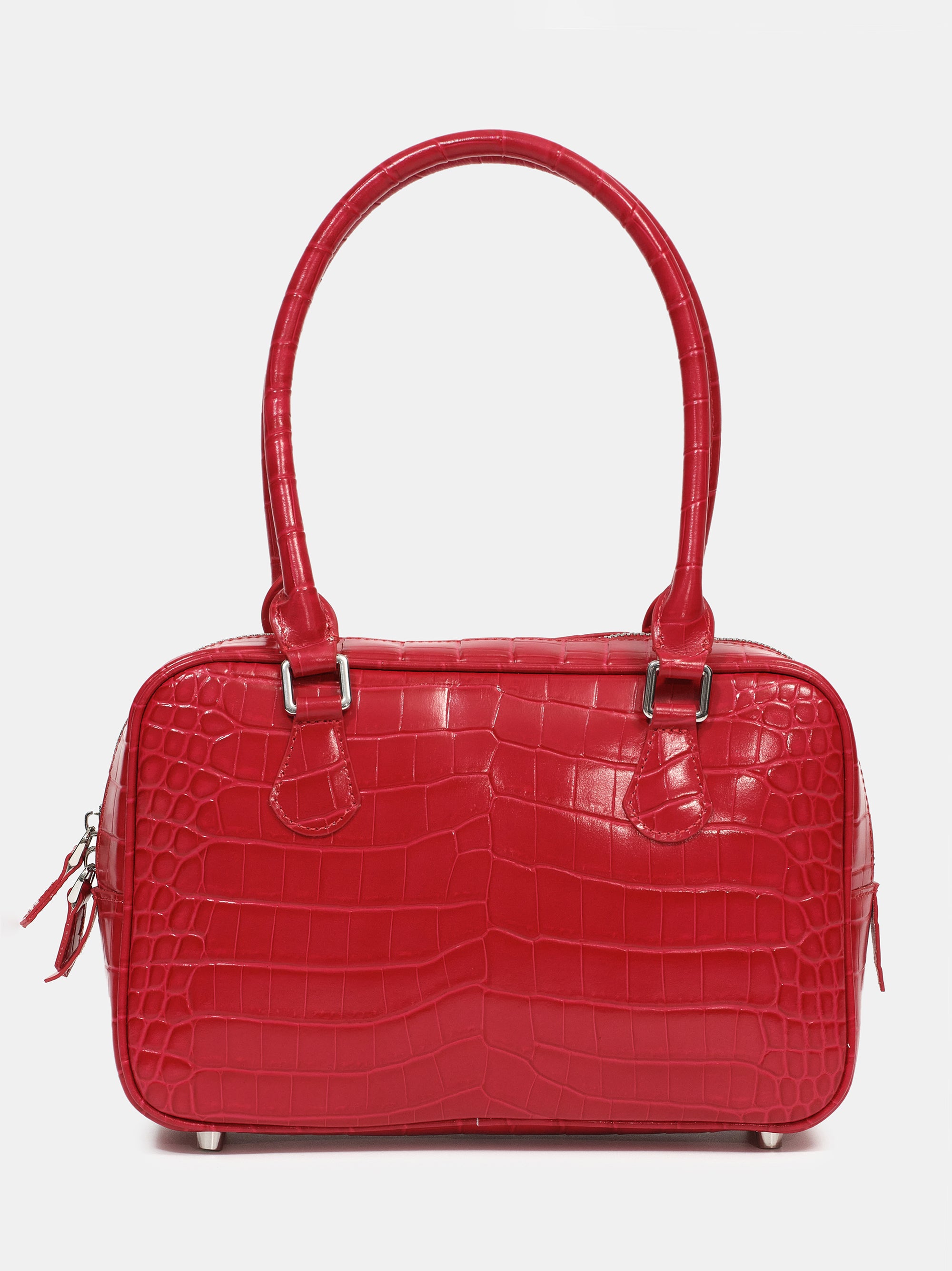 Yves Croc-embossed Leather Bag, Red