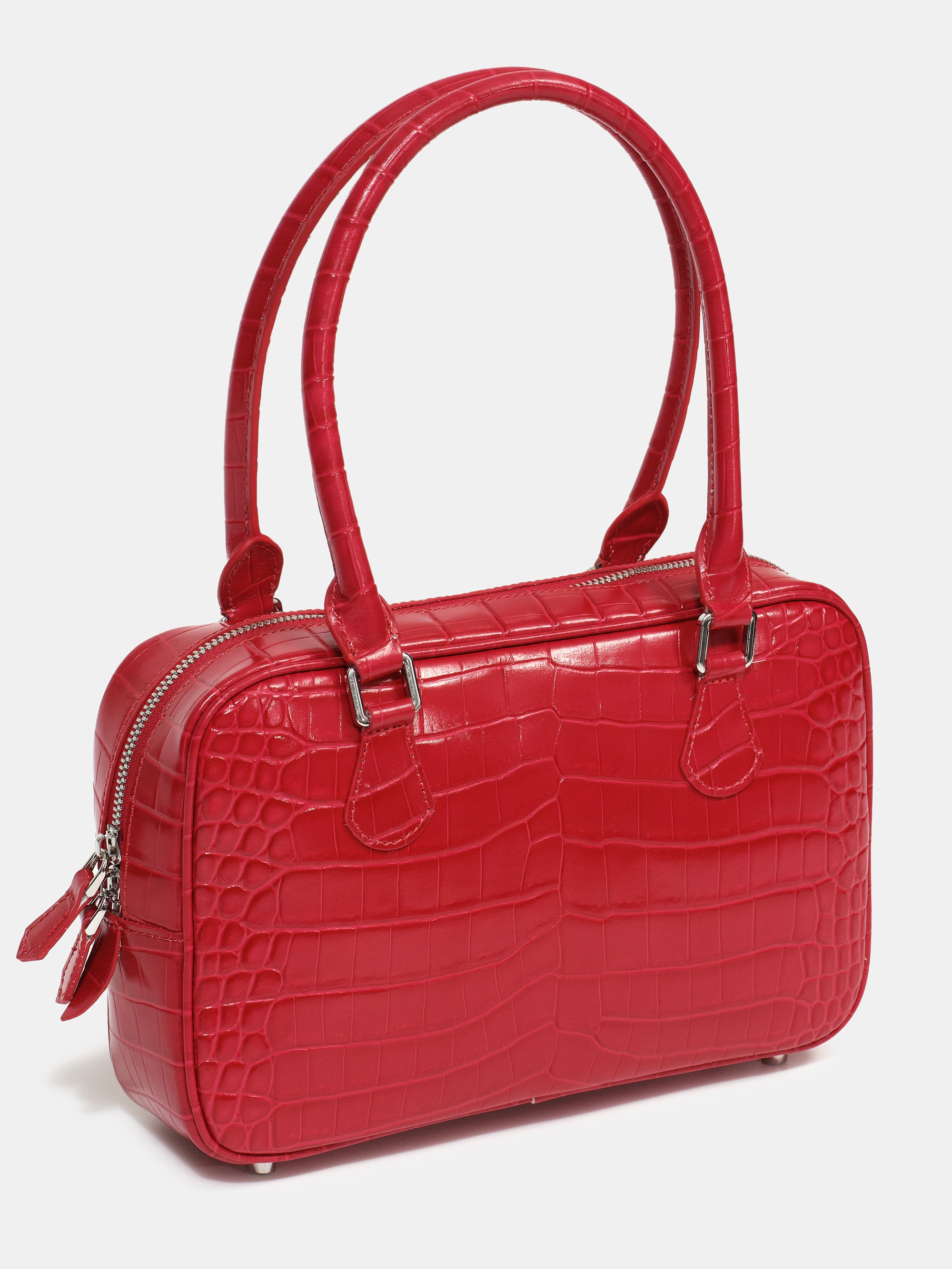 Yves Croc-embossed Leather Bag, Red
