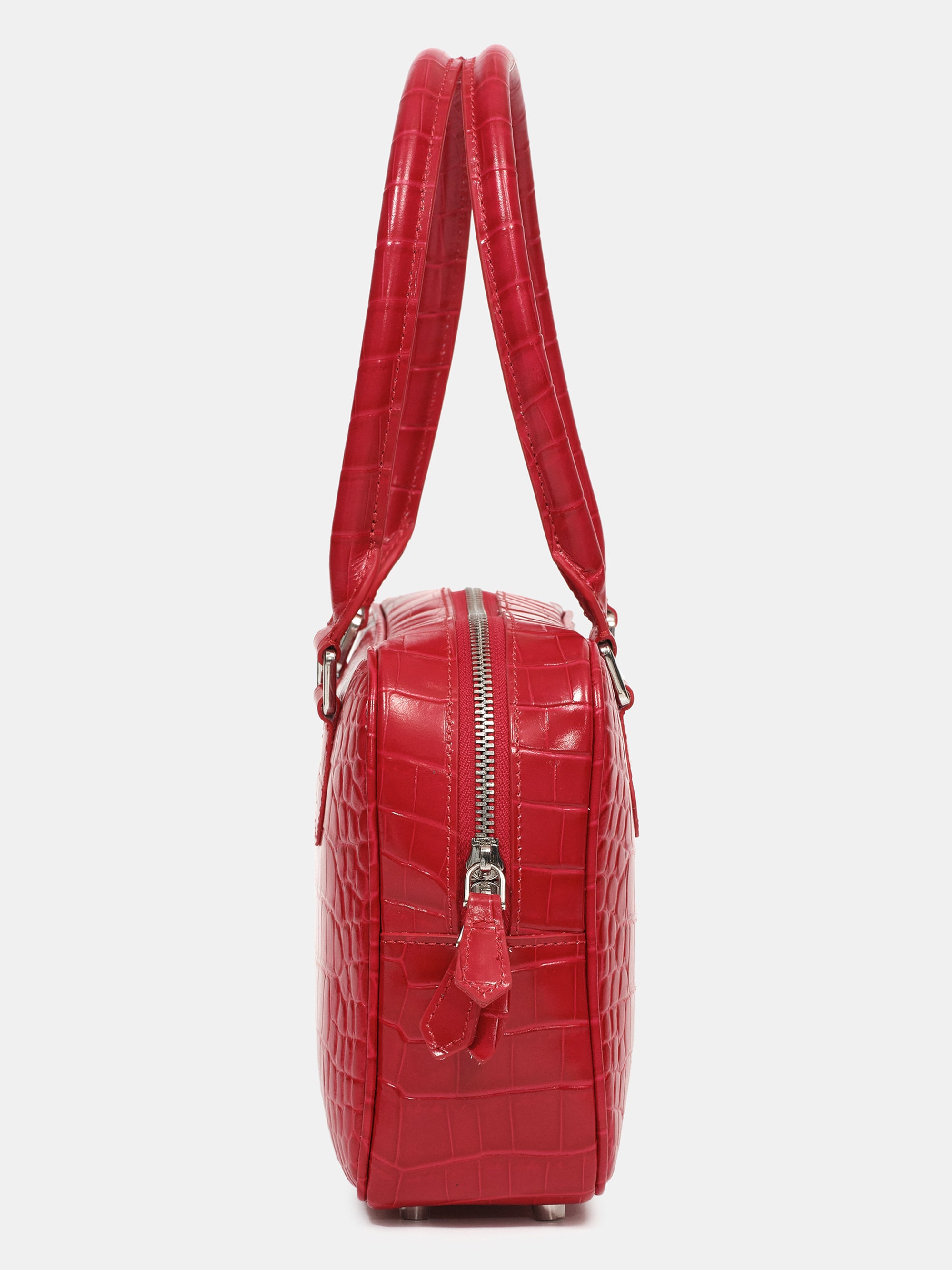 Yves Croc-embossed Leather Bag, Red