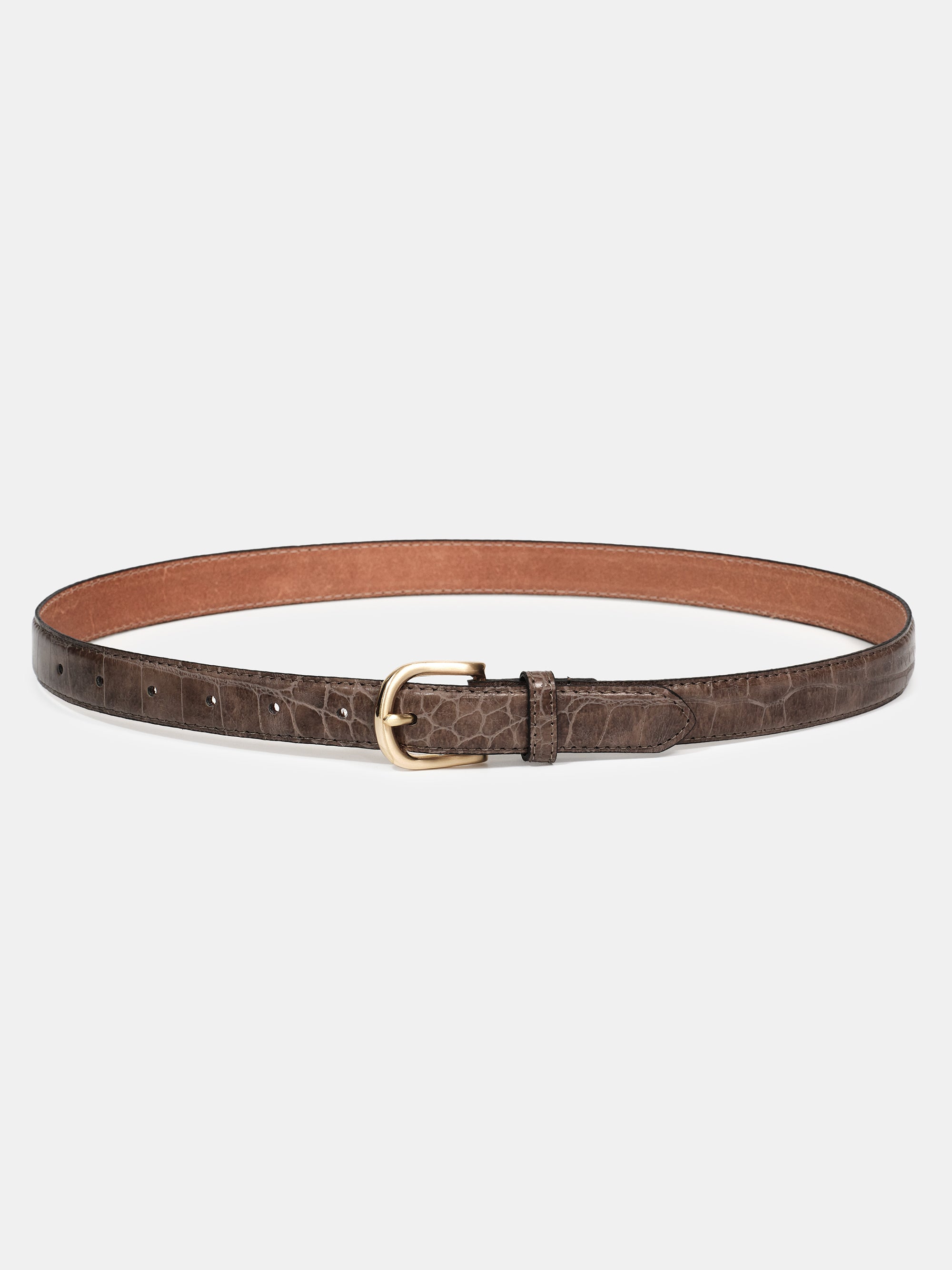 Thin Croc-Effect Belt, Coffee