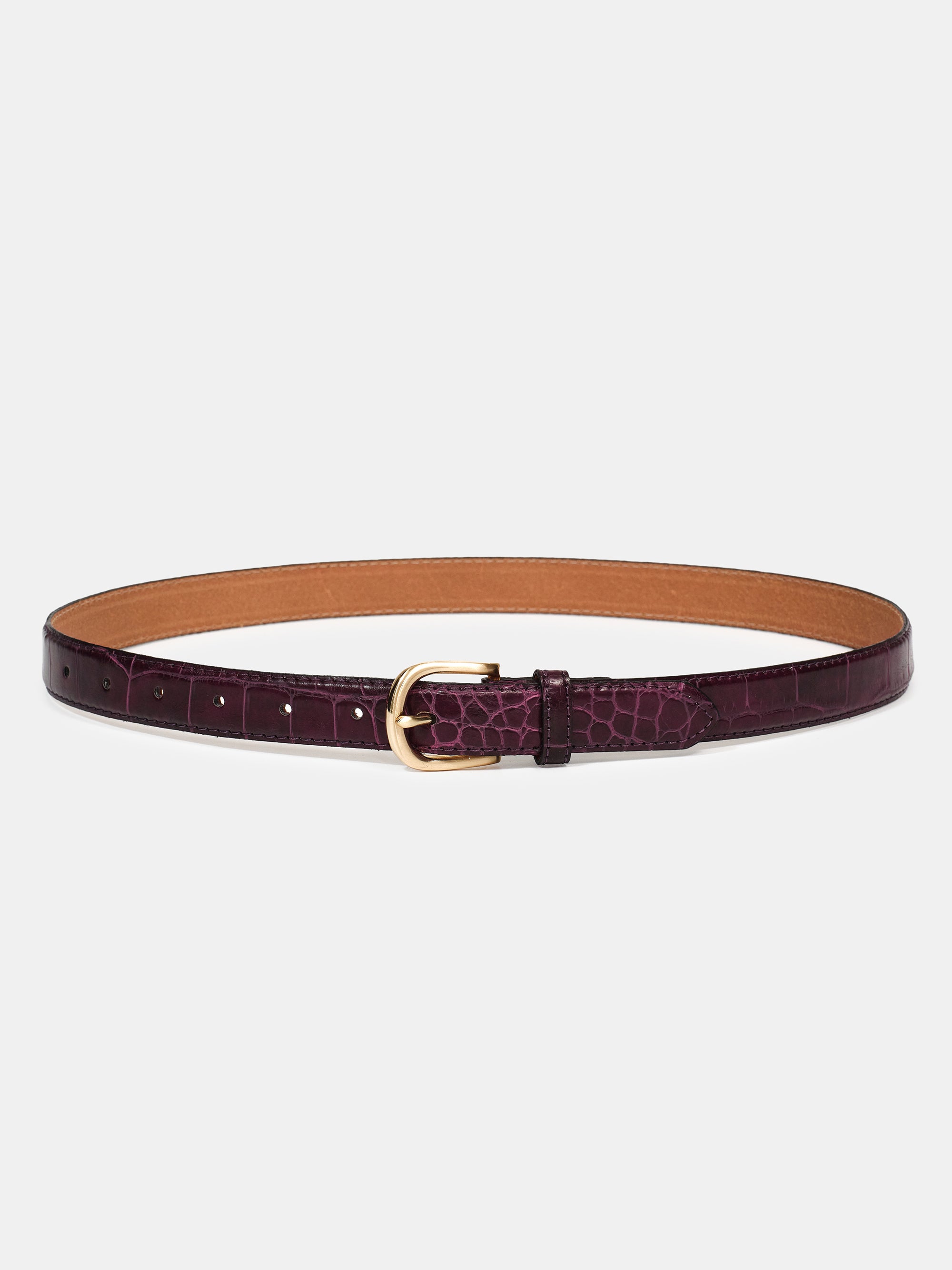 Thin Croc-Effect Belt, Mulberry