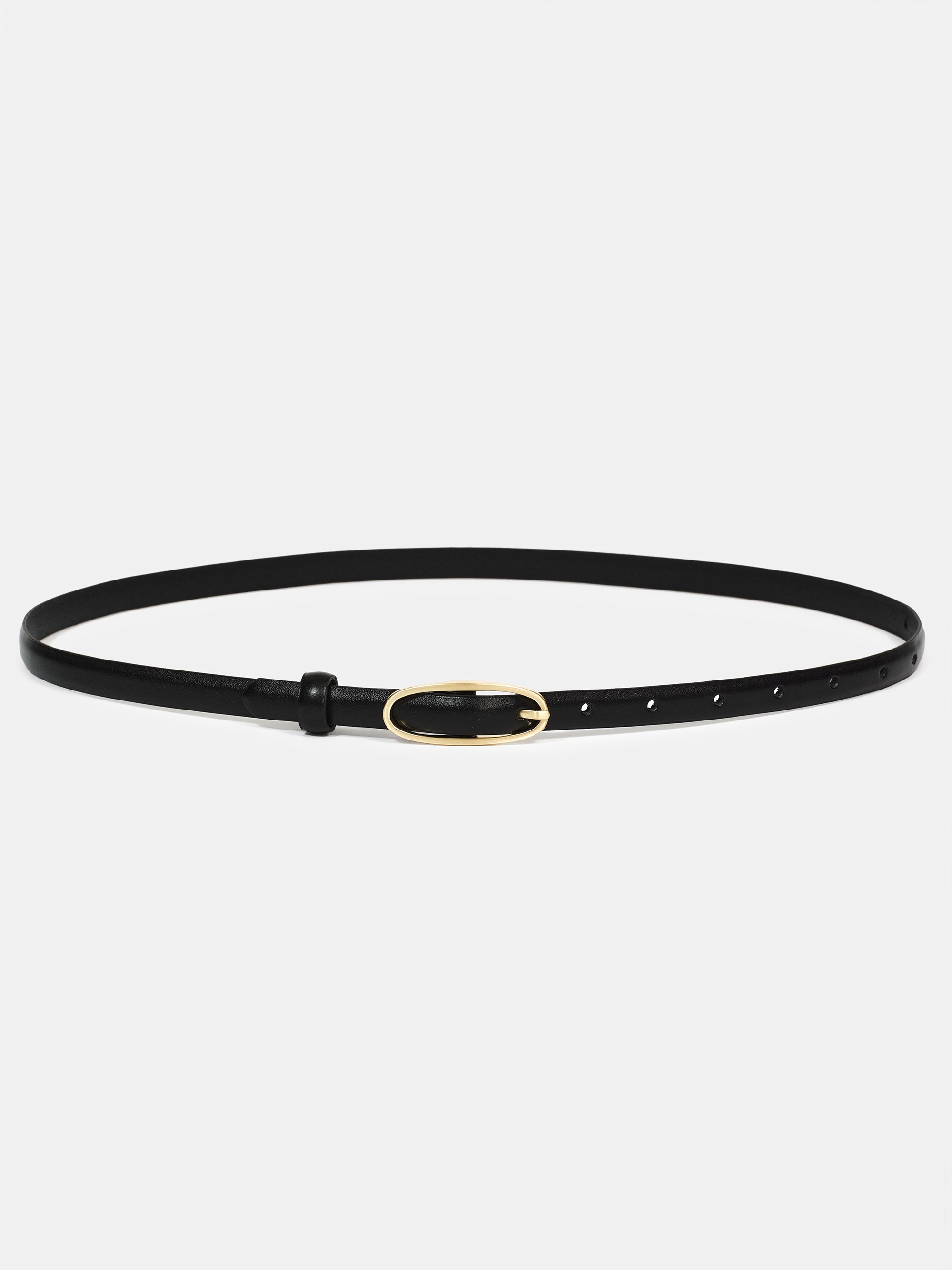 Oval Buckle Leather Belt, Black