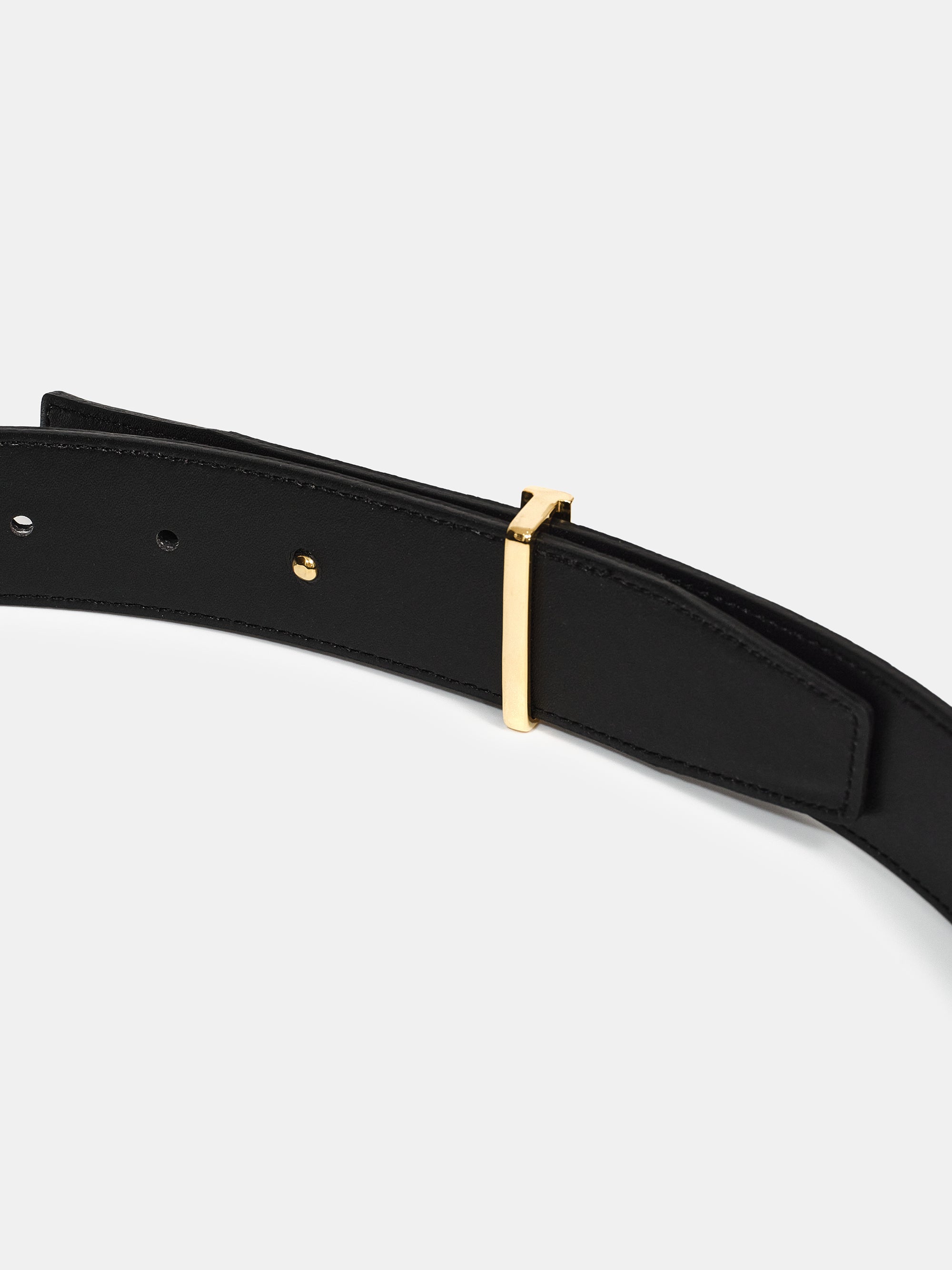 T-Buckle Leather Belt, Gold