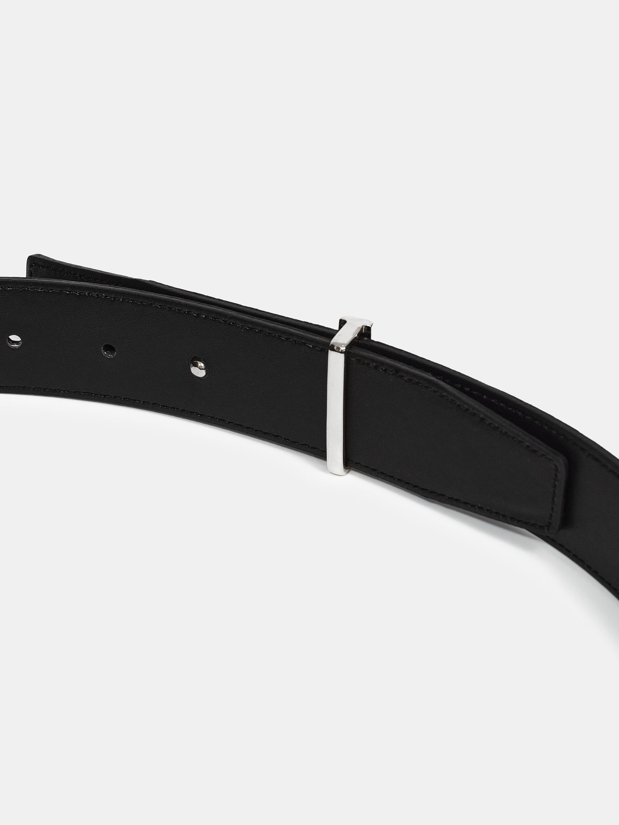 T-Buckle Leather Belt, Silver