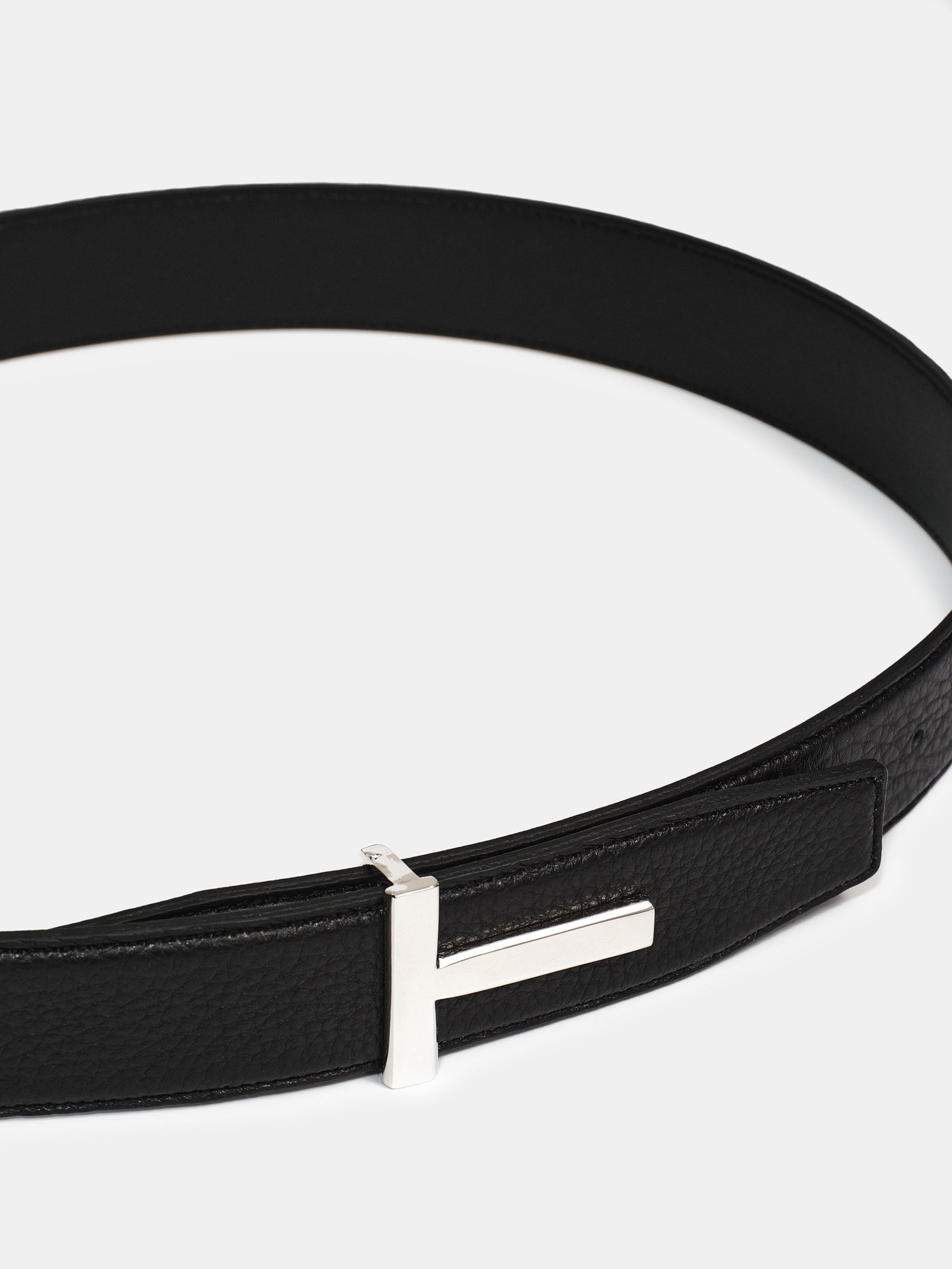 T-Buckle Leather Belt, Silver