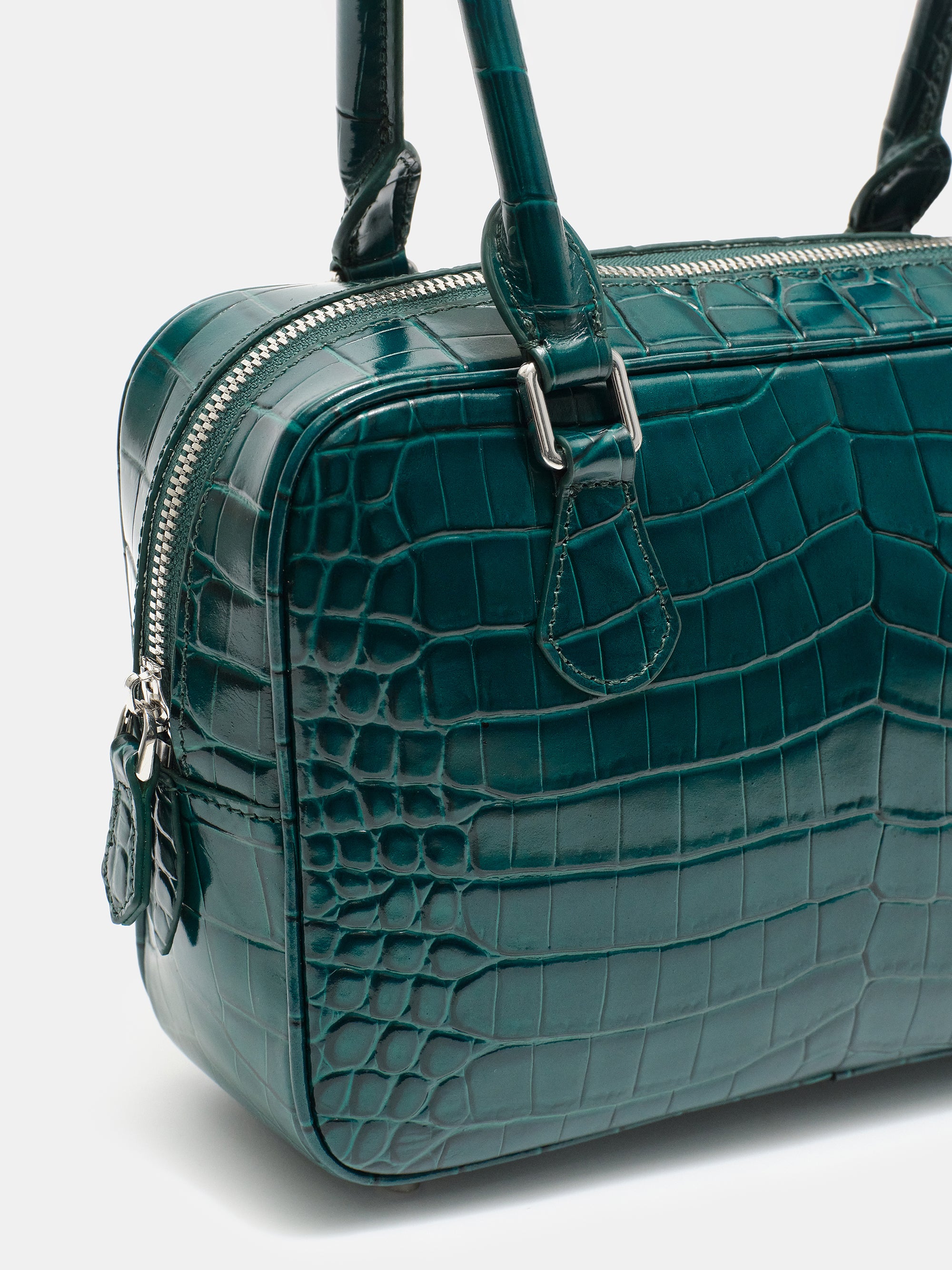 Yves Croc-embossed Leather Bag, English Green