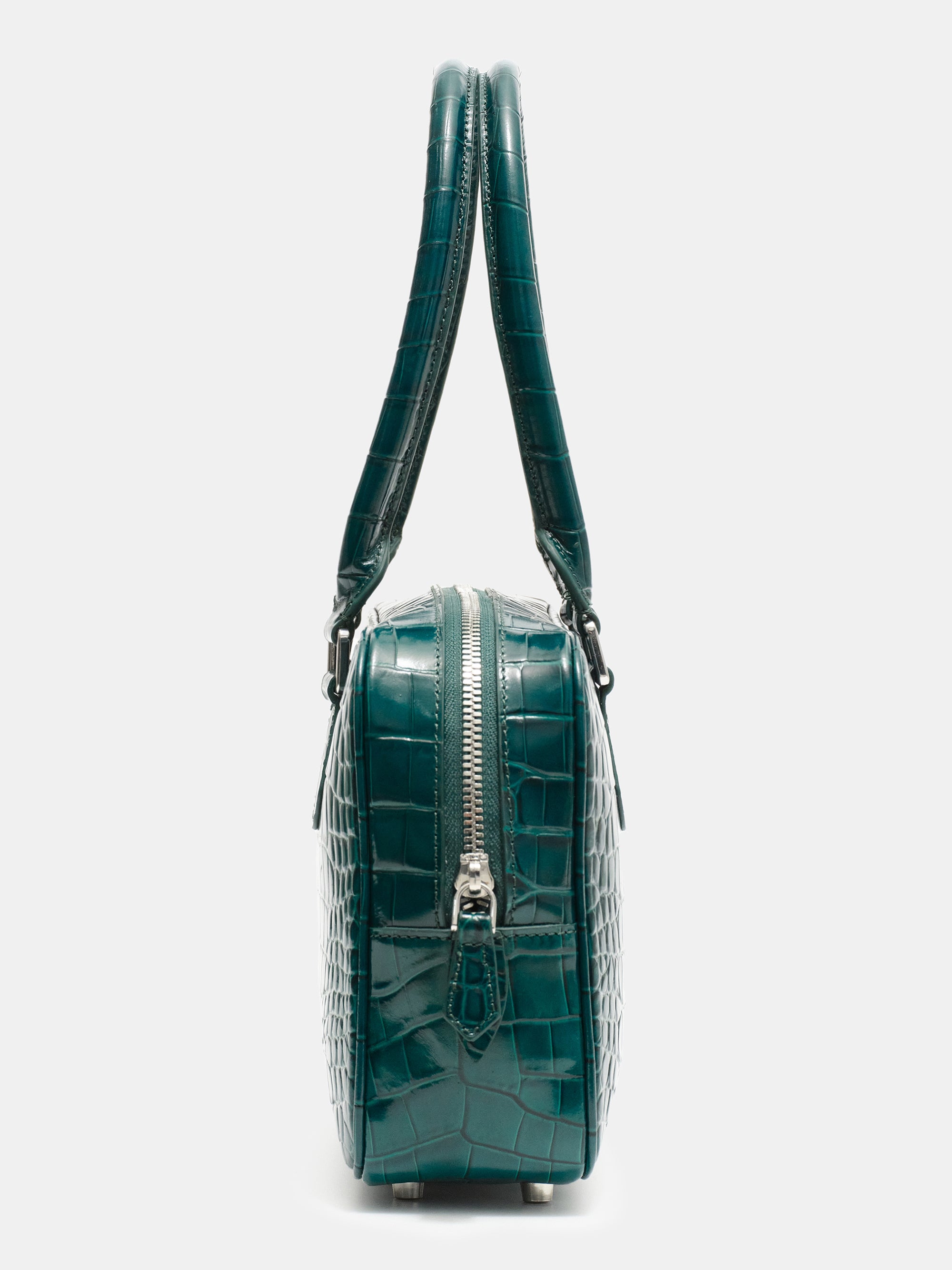 Yves Croc-embossed Leather Bag, English Green