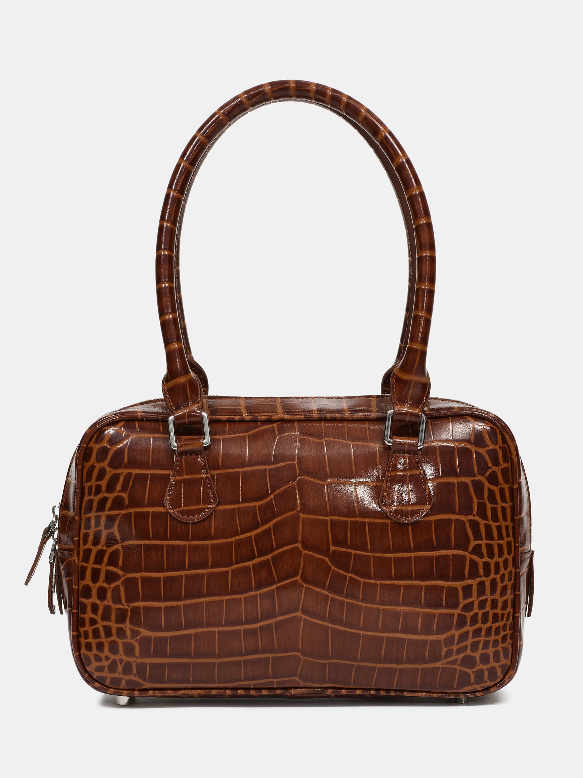 Yves Croc-embossed Leather Bag, Chocolate