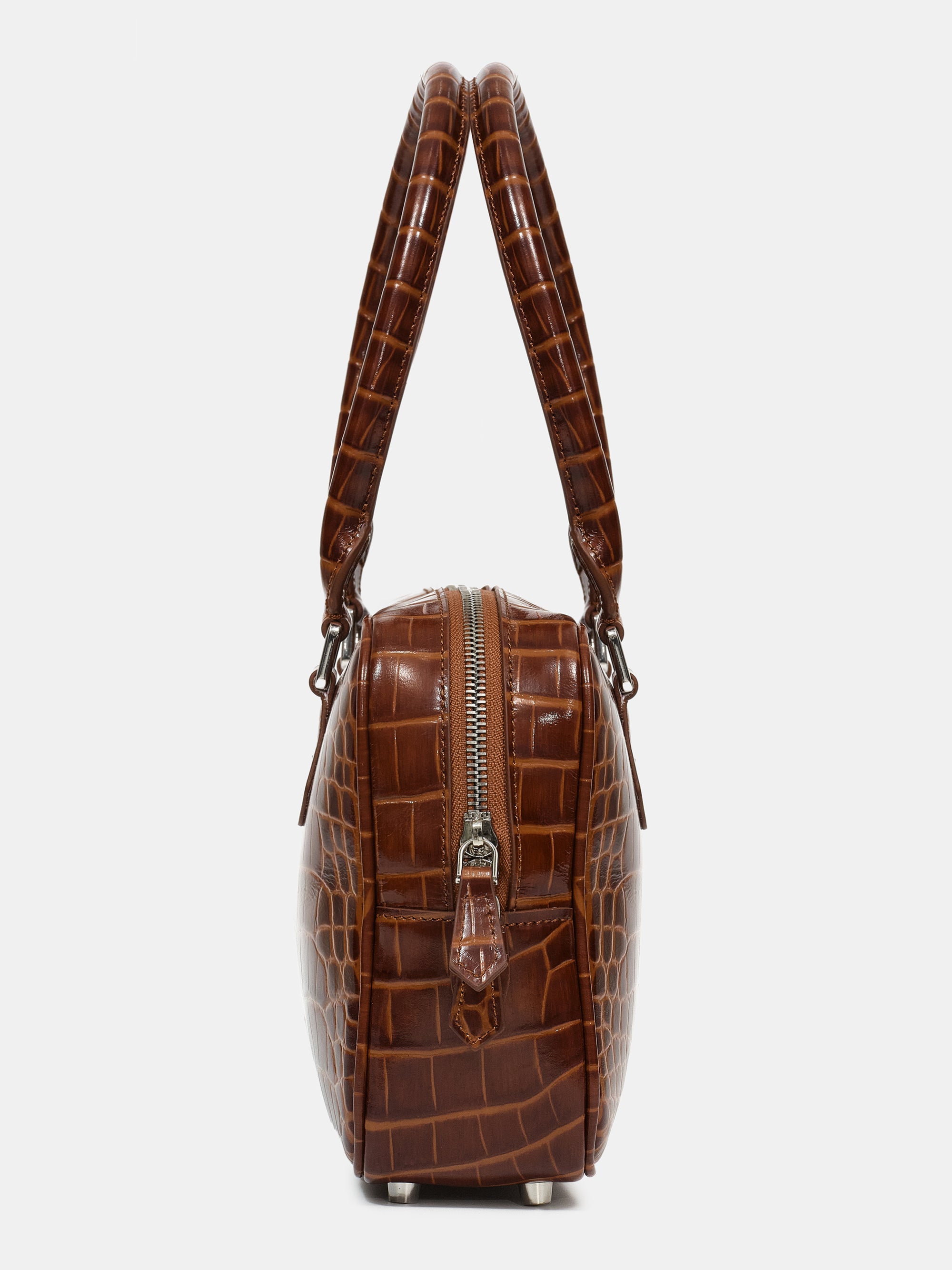 Yves Croc-embossed Leather Bag, Chocolate