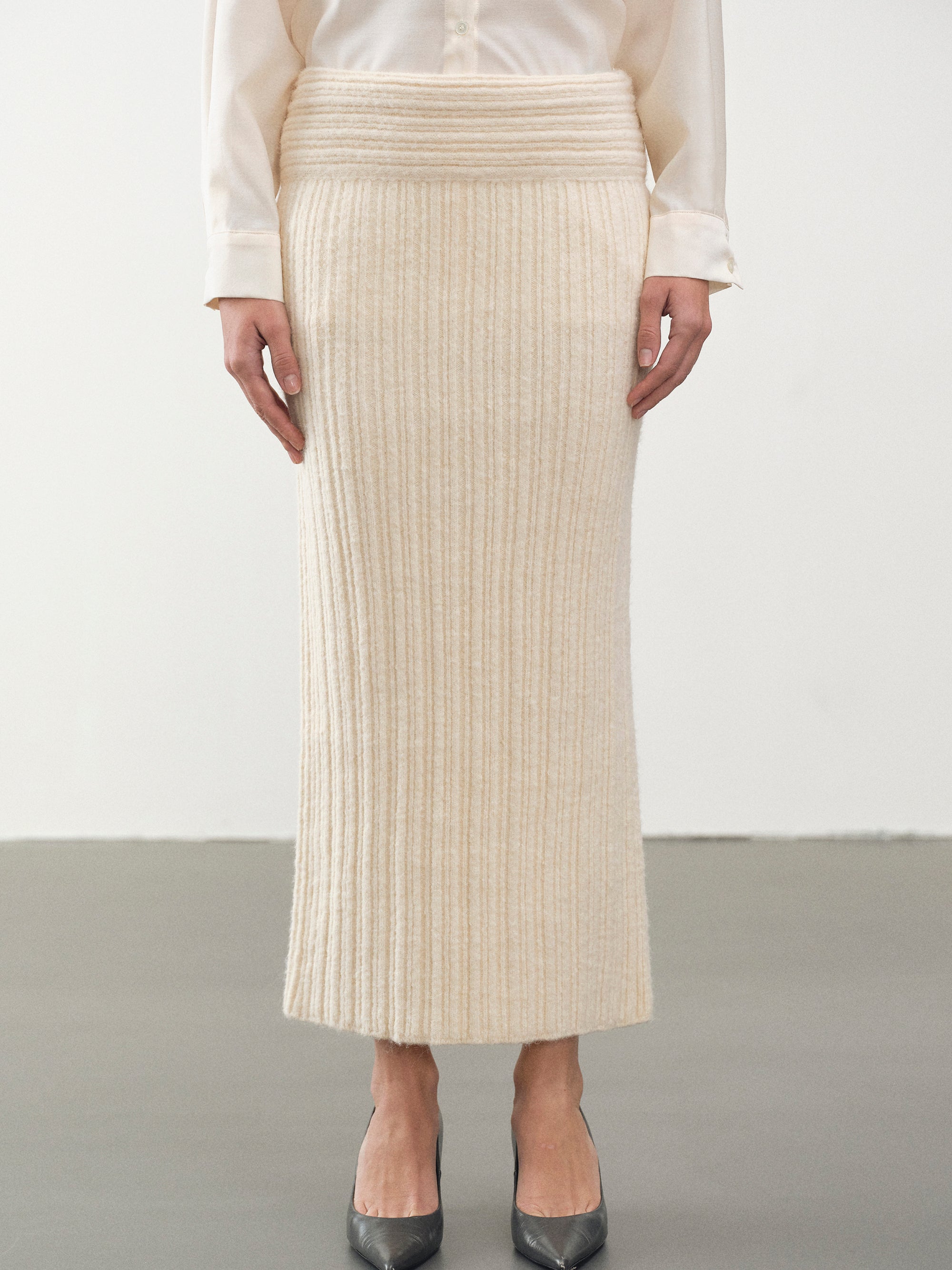 Becca High Roll Knit Skirt, Birch