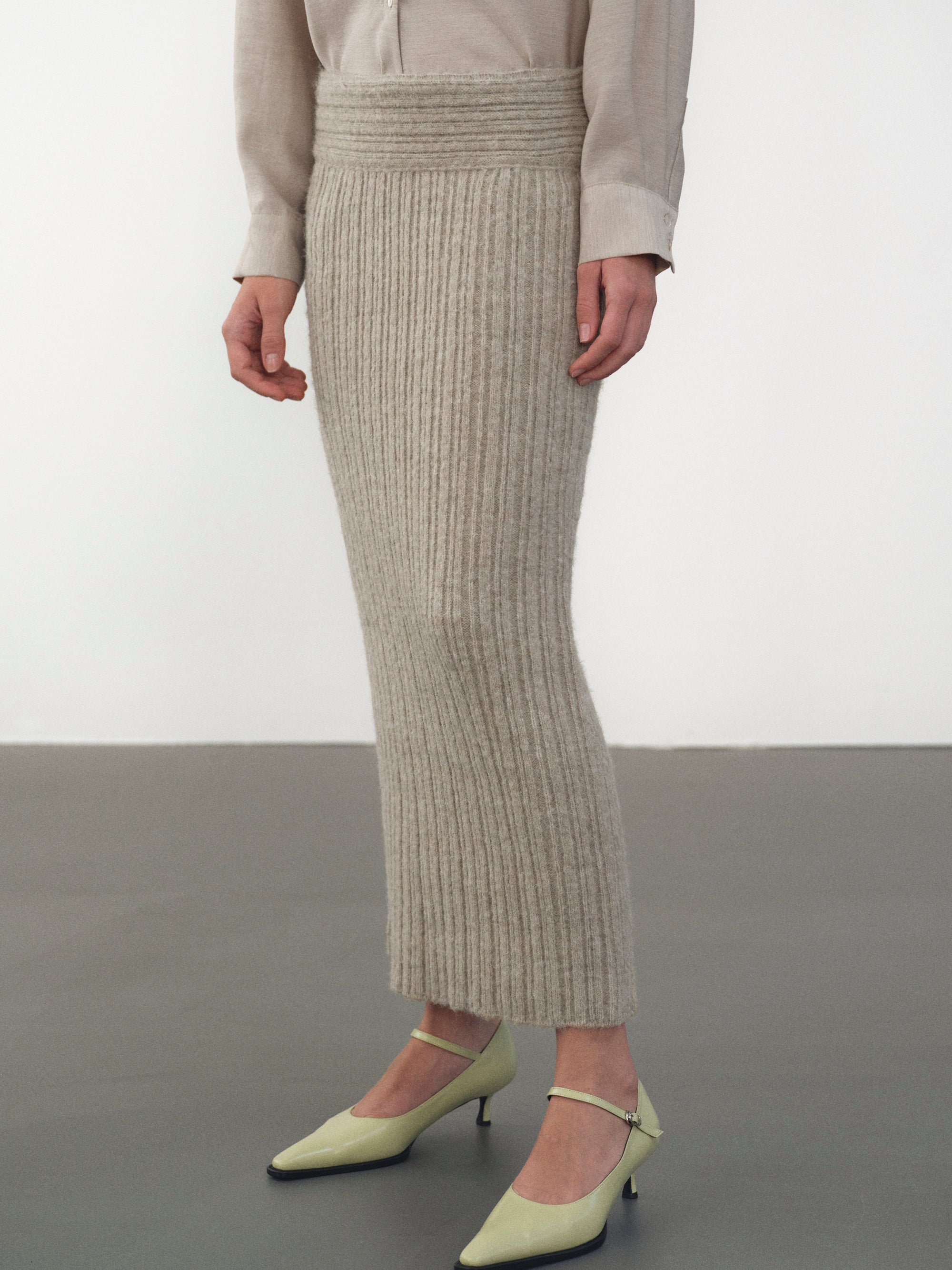 Becca High Roll Knit Skirt, Coconut