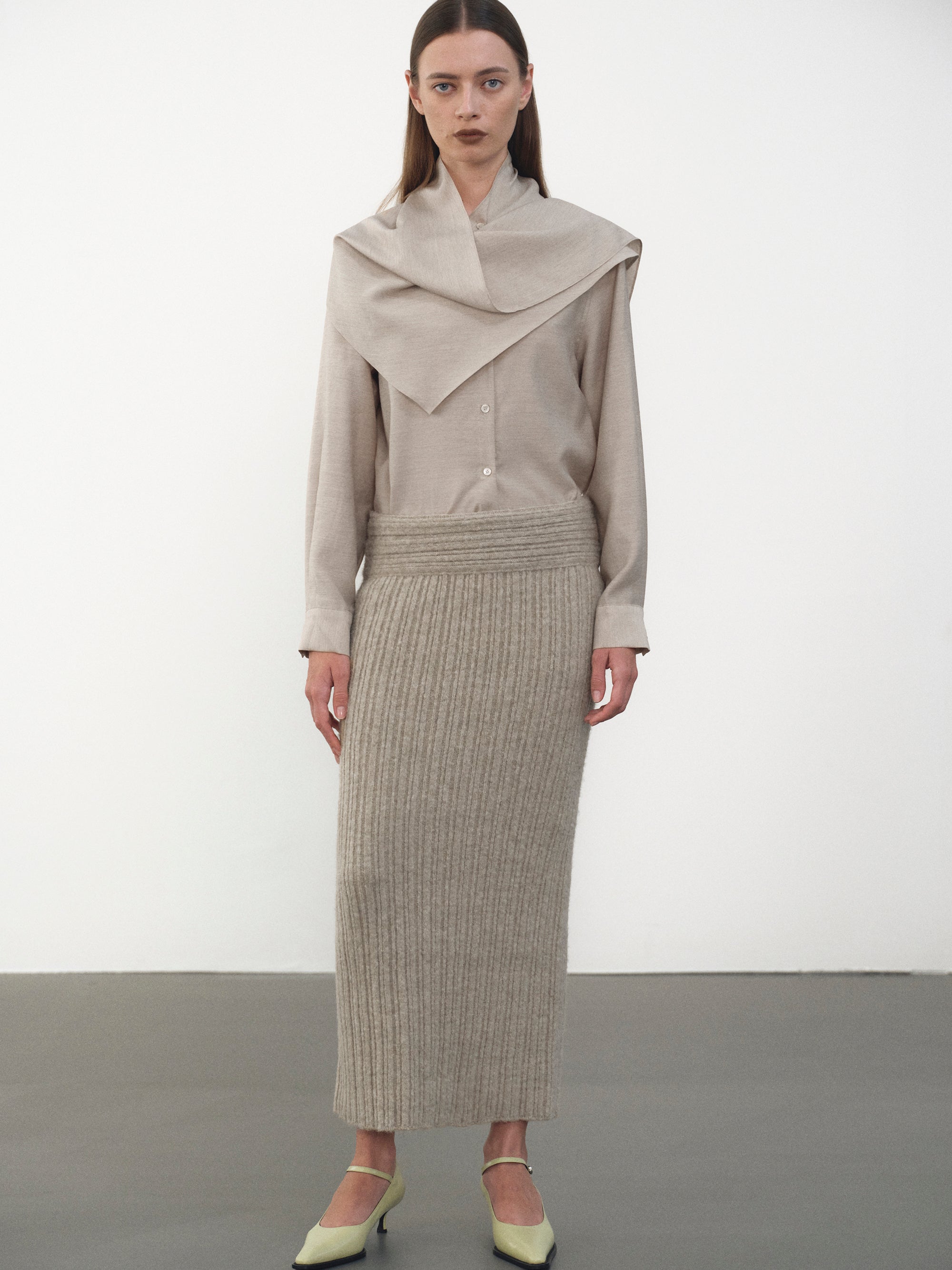 Becca High Roll Knit Skirt, Coconut