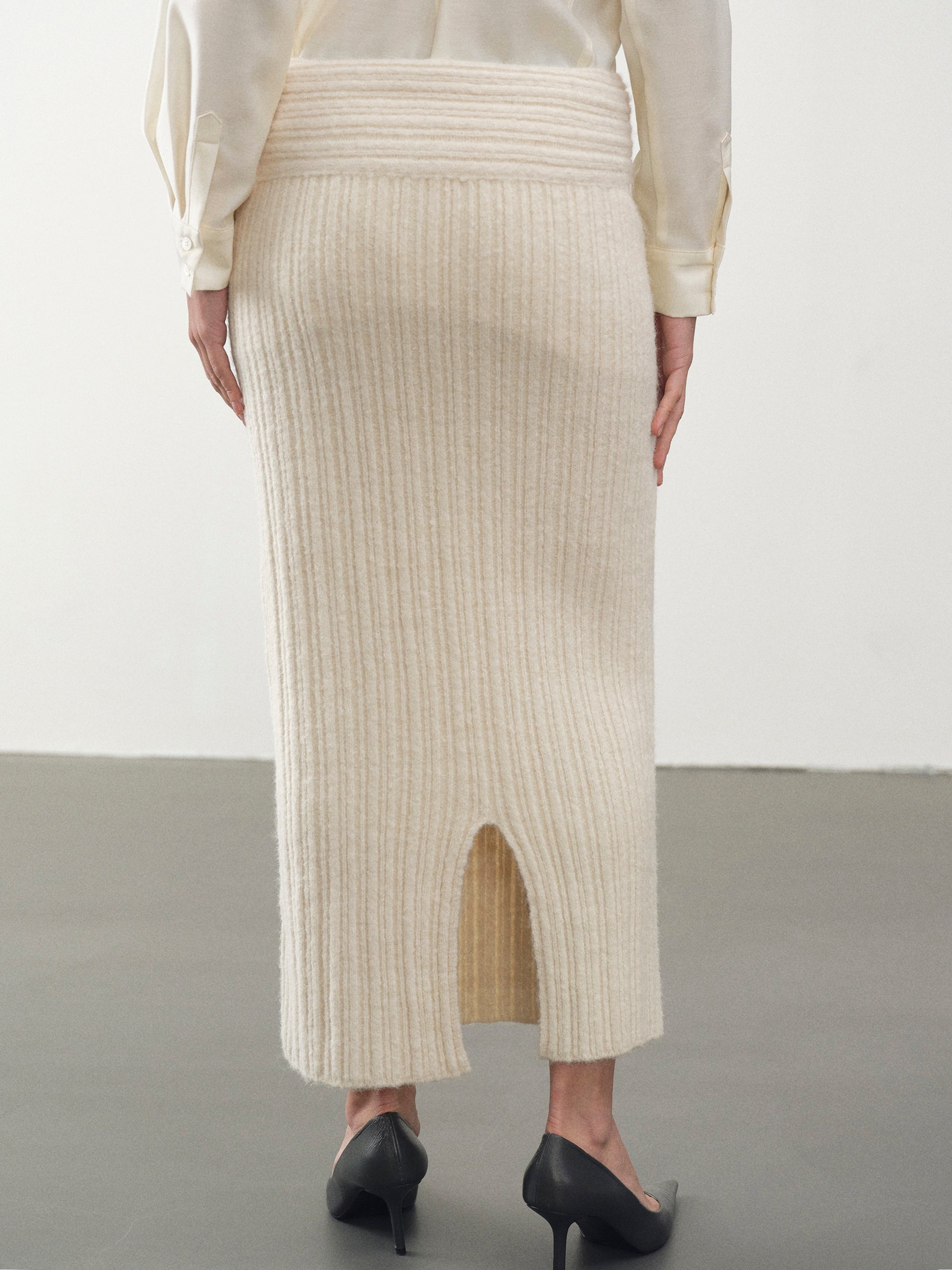 Becca High Roll Knit Skirt, Birch