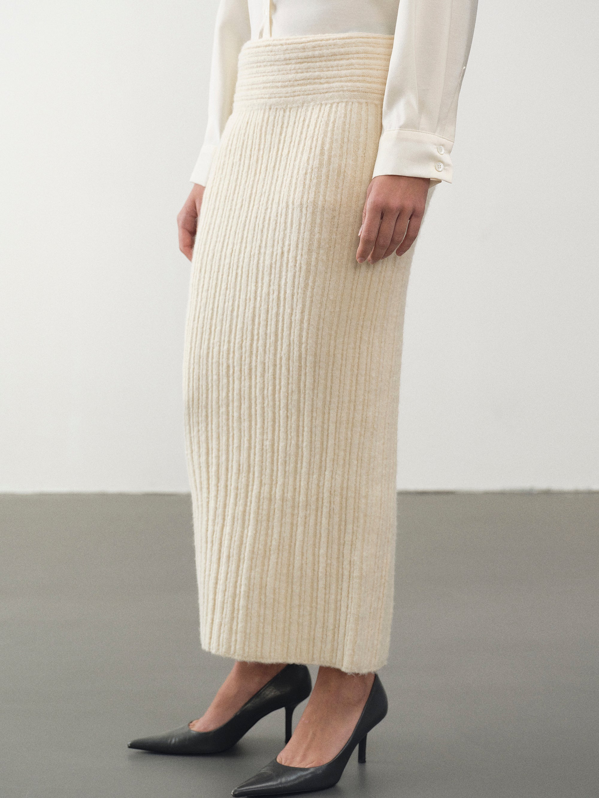 Becca High Roll Knit Skirt, Birch
