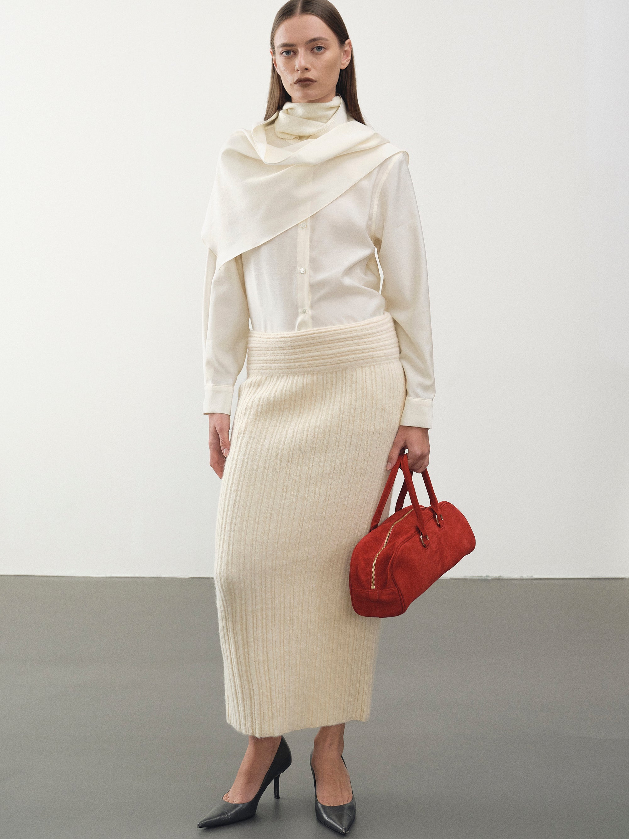 Becca High Roll Knit Skirt, Birch