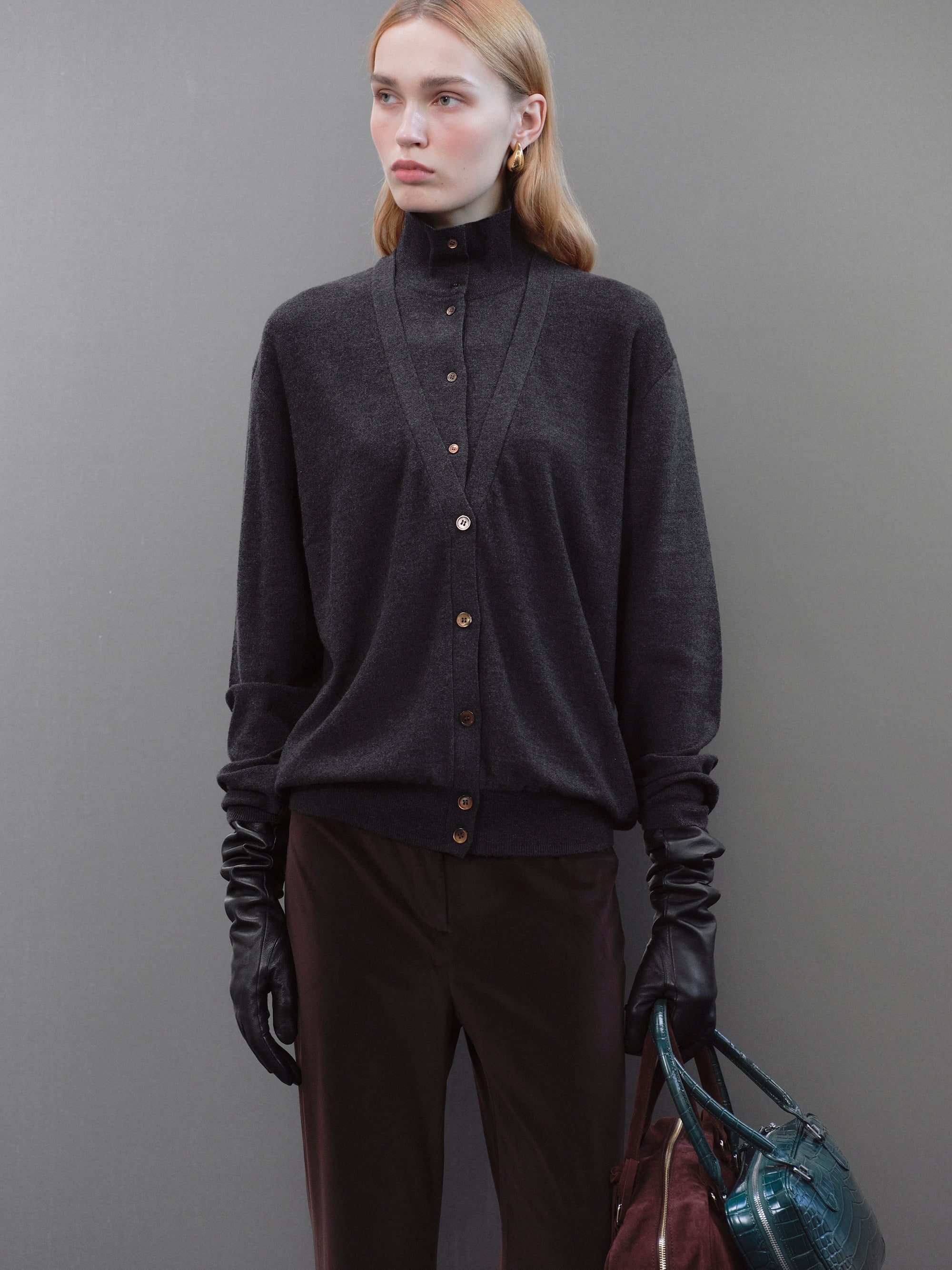 Fabbie Layered Cardigan, Charcoal