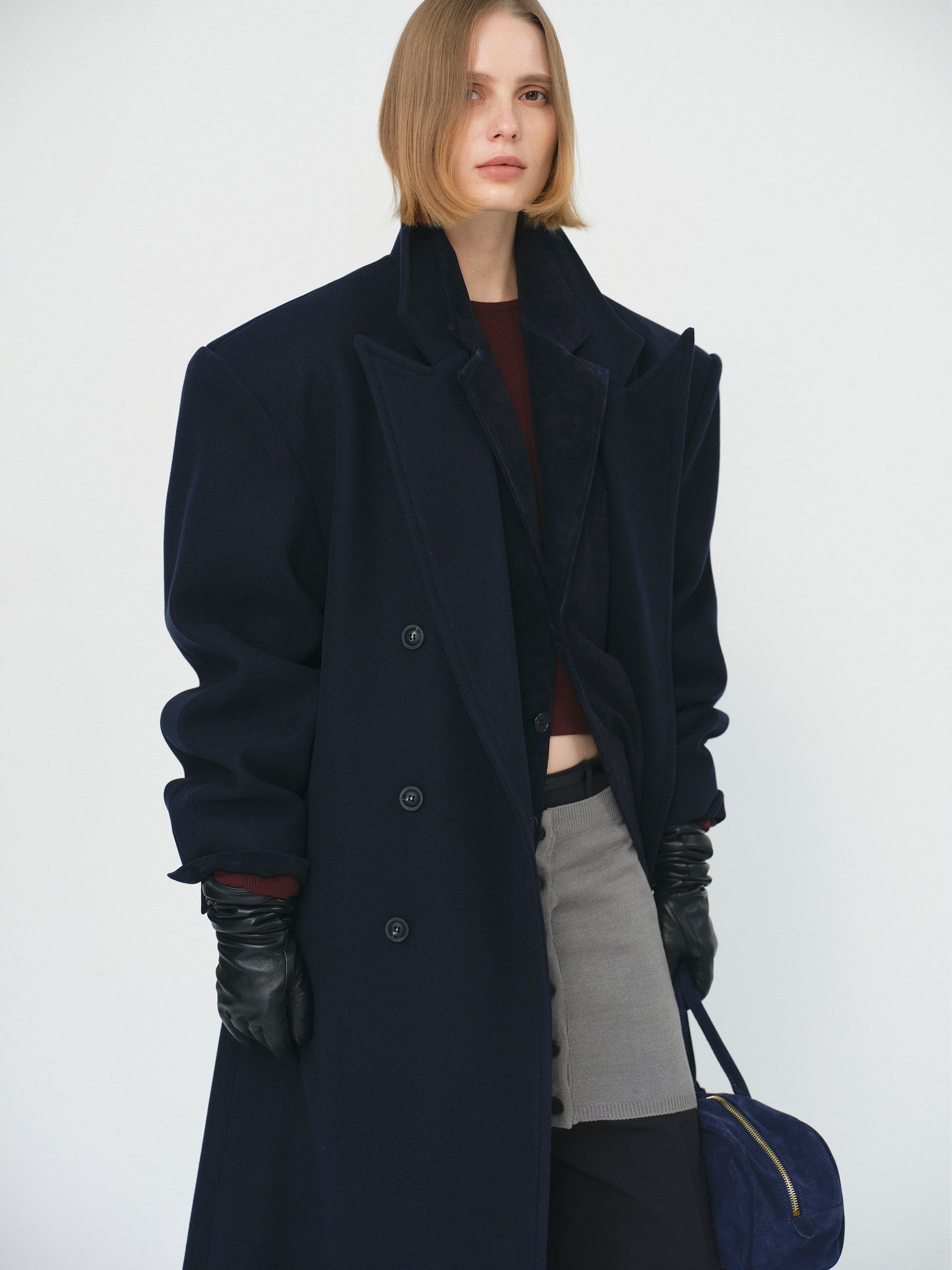 Wallis Oversized Grandpa Coat, Navy