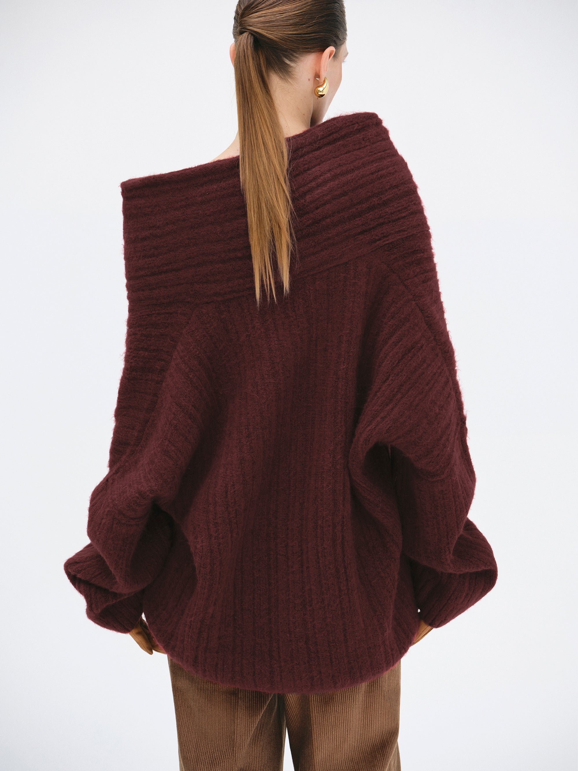Becca Oversized High Roll Knit Pullover, Burgundy