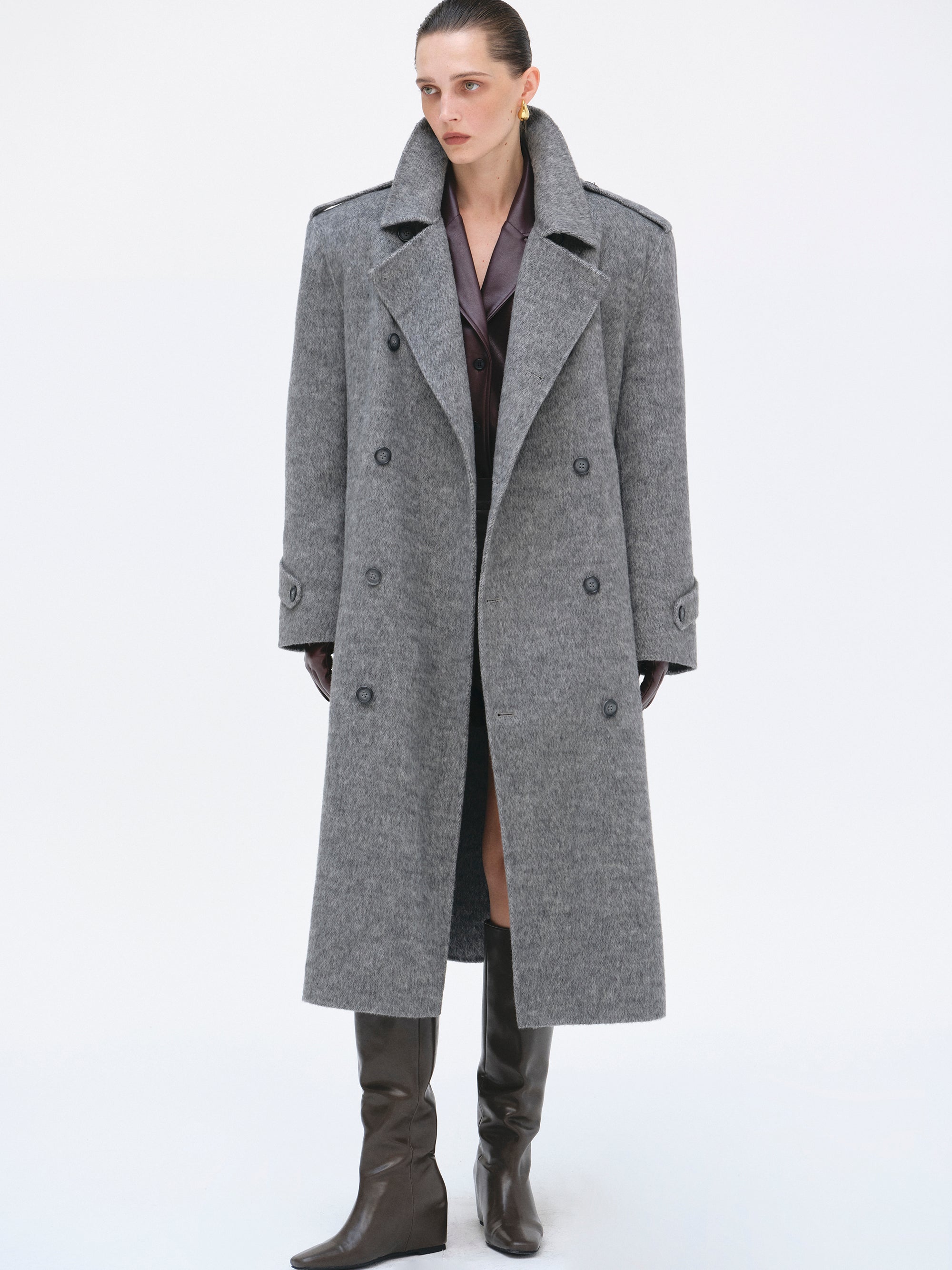 Oversized Wool Trench Coat, Grey