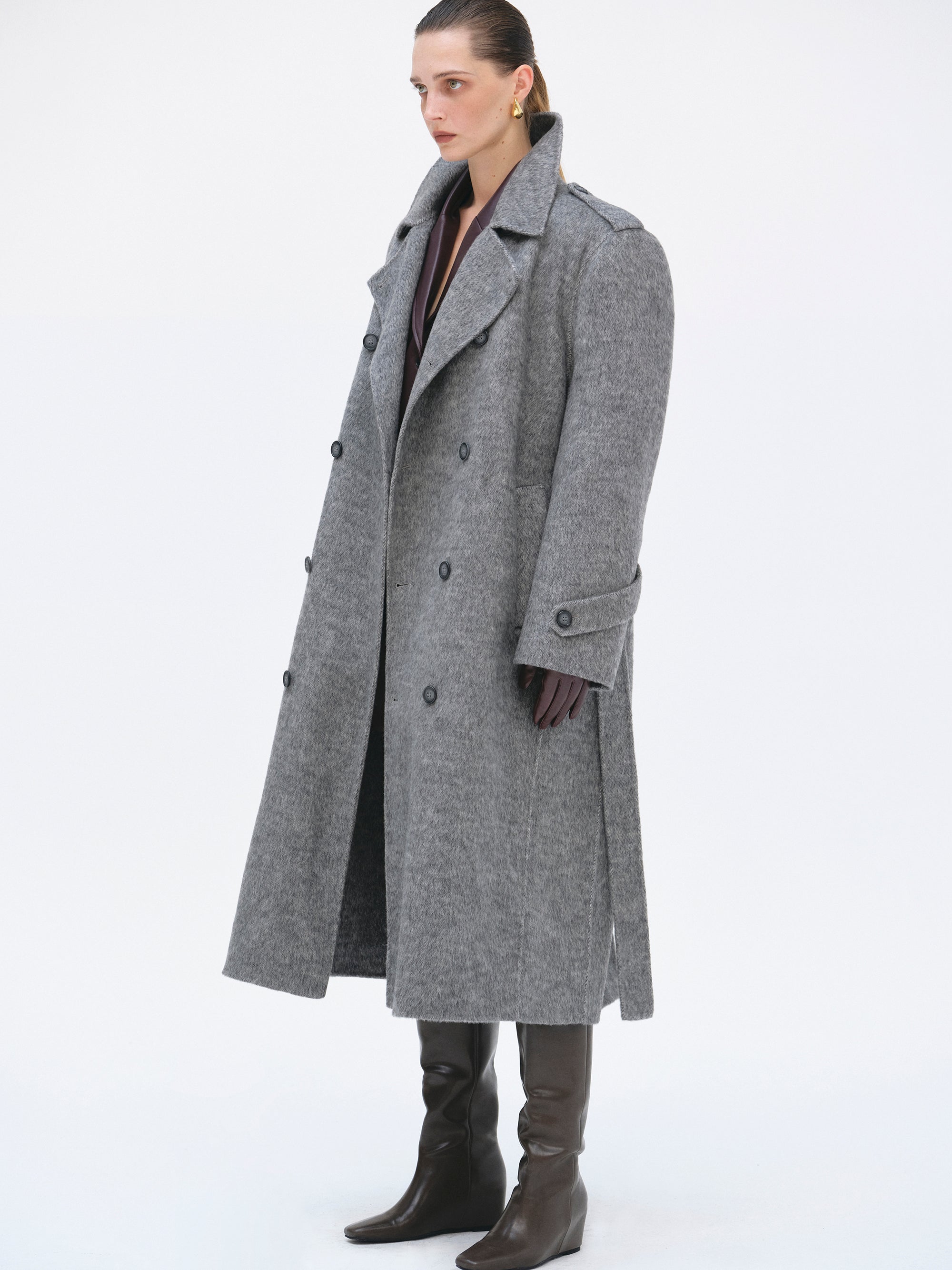 Oversized Wool Trench Coat, Grey