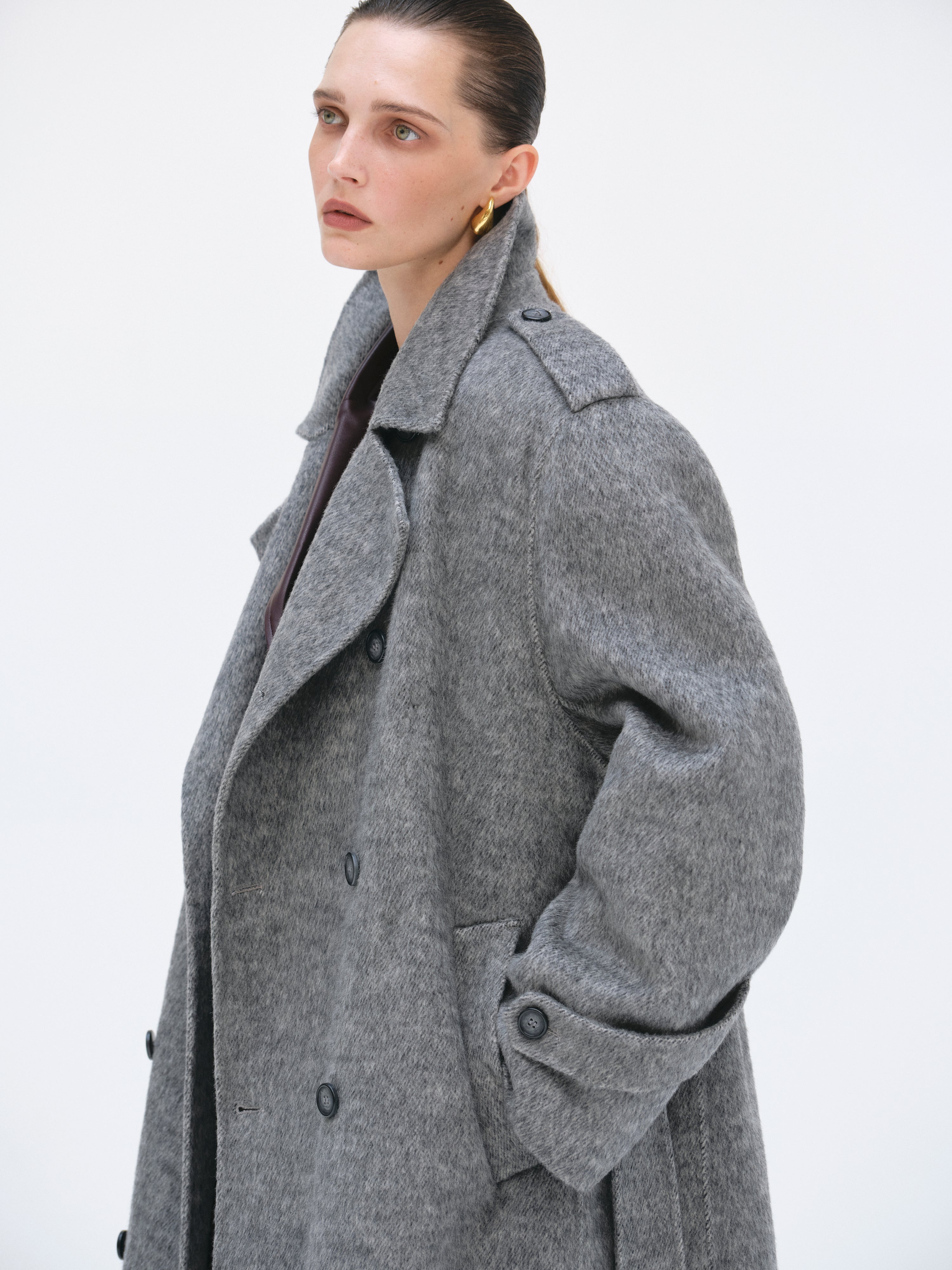 Oversized Wool Trench Coat, Grey