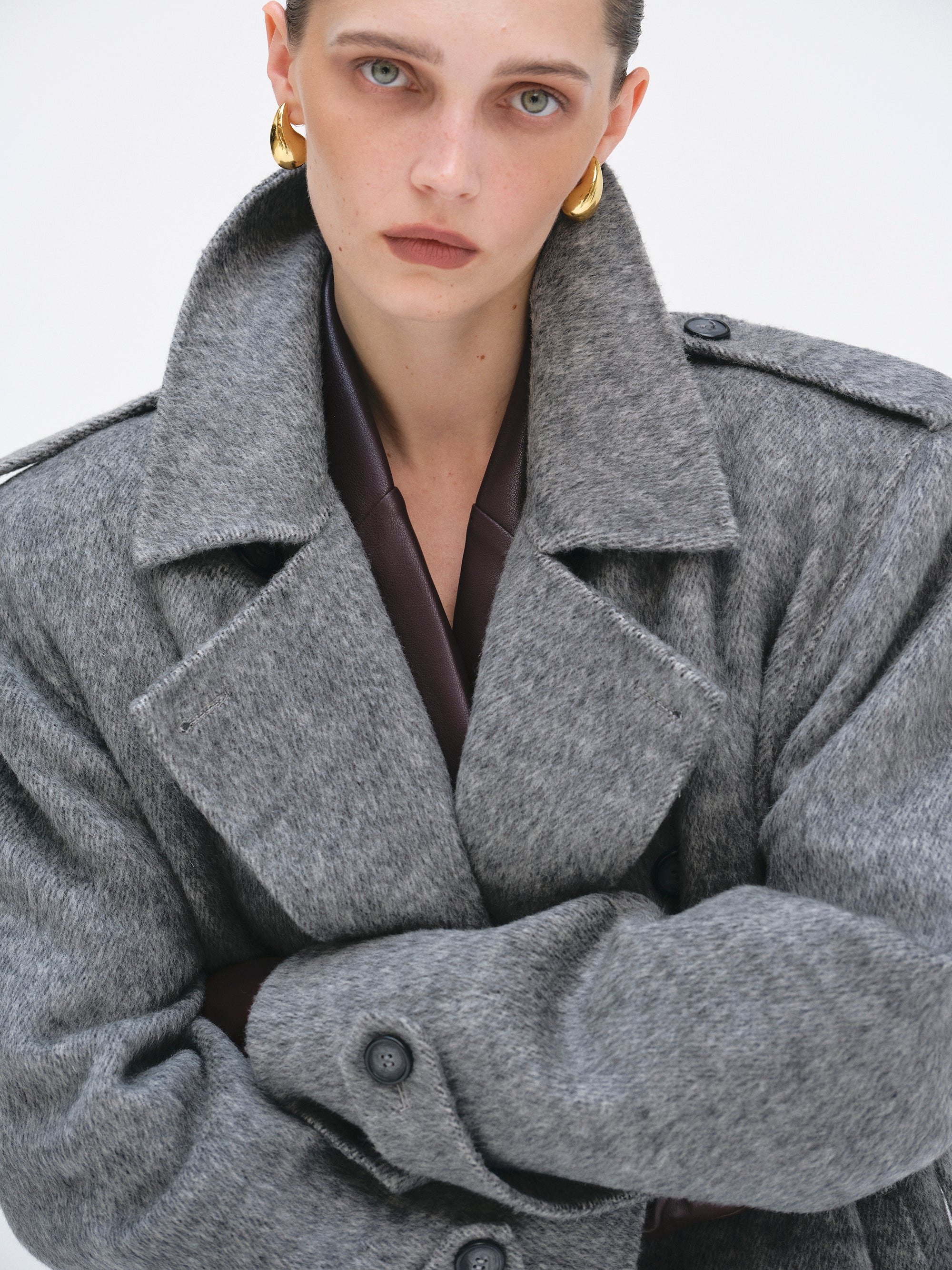 Oversized Wool Trench Coat, Grey