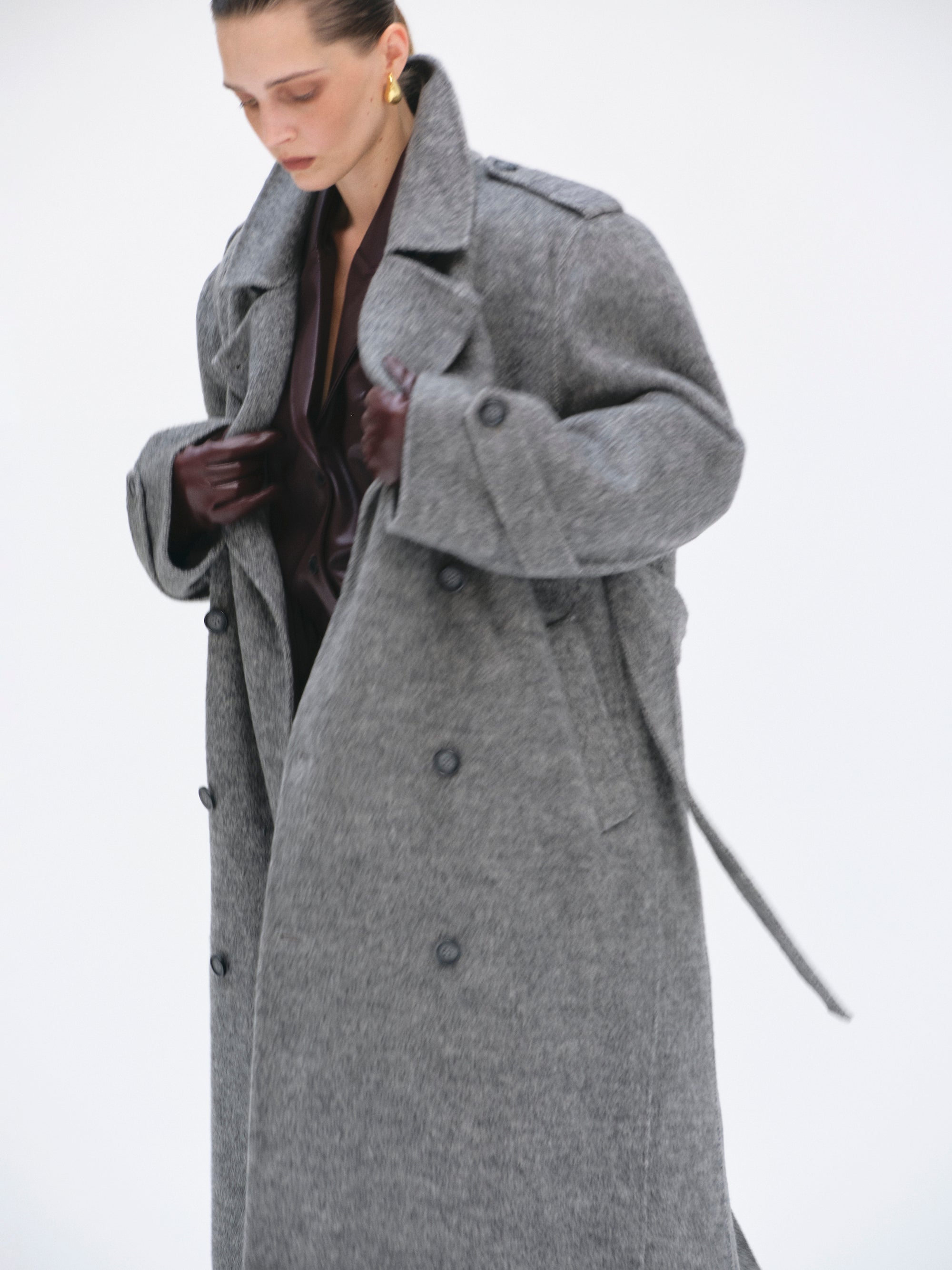 Oversized Wool Trench Coat, Grey