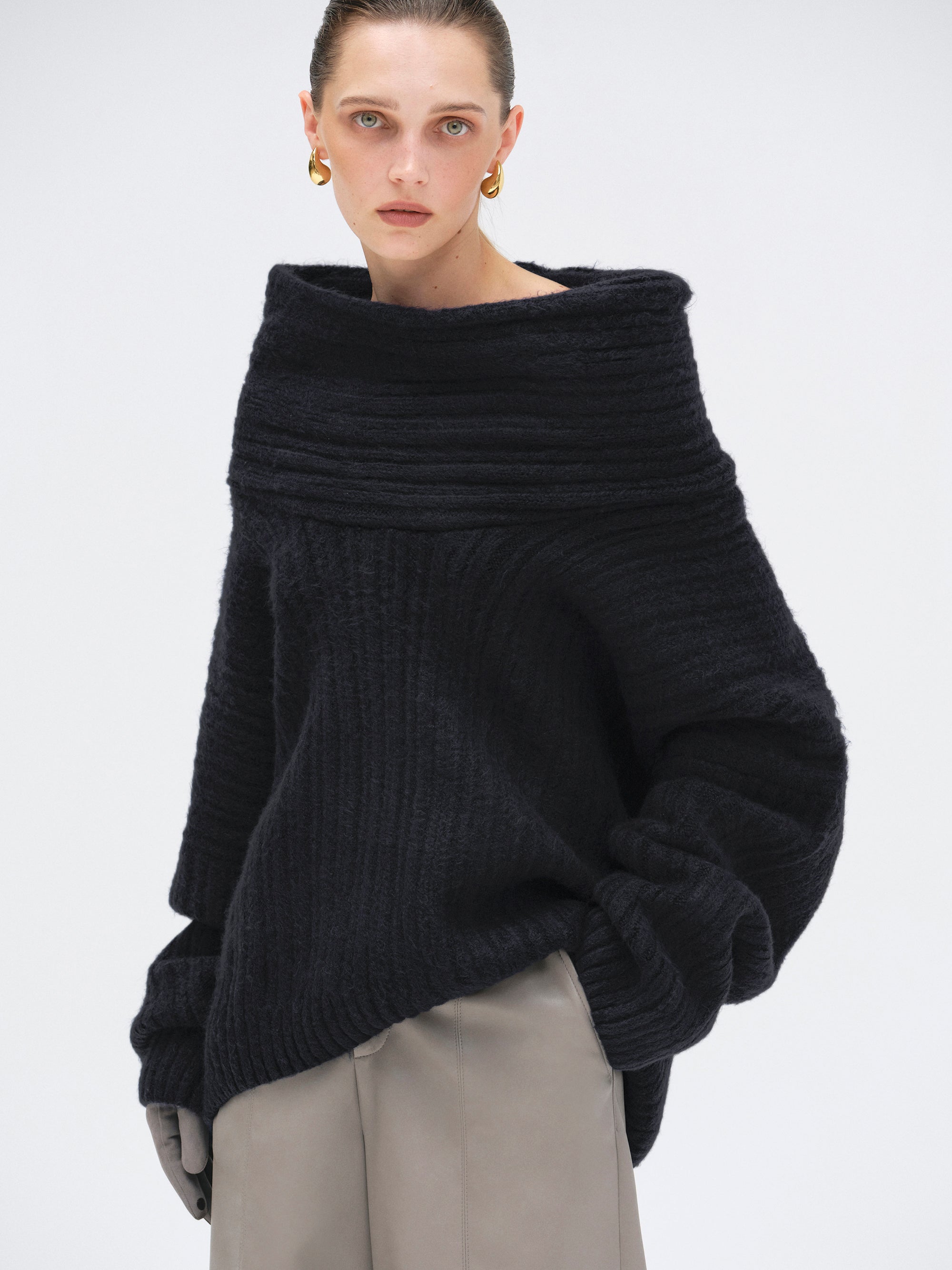 Becca Oversized High Roll Knit Pullover, Midnight