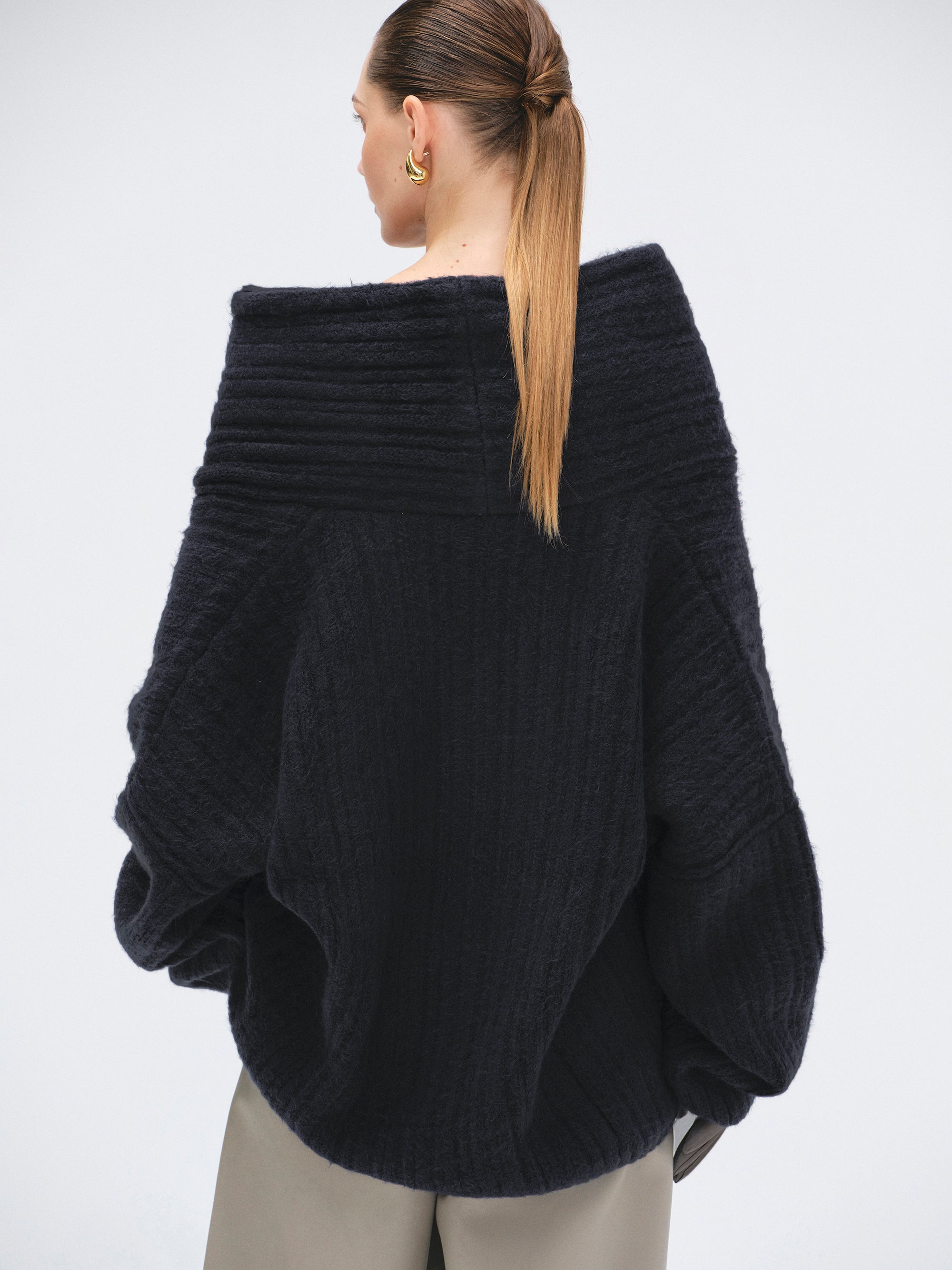 Becca Oversized High Roll Knit Pullover, Midnight
