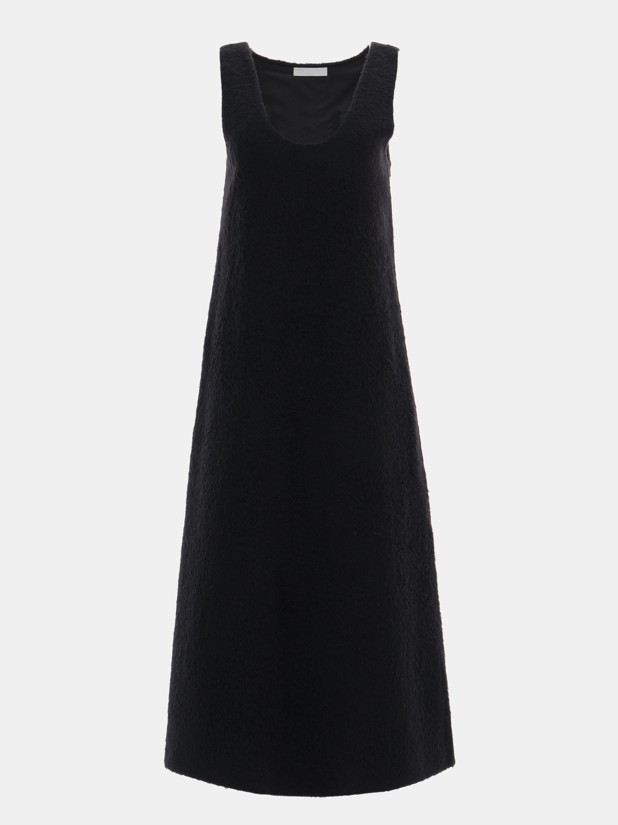 Curved Neck Knit Dress, Black